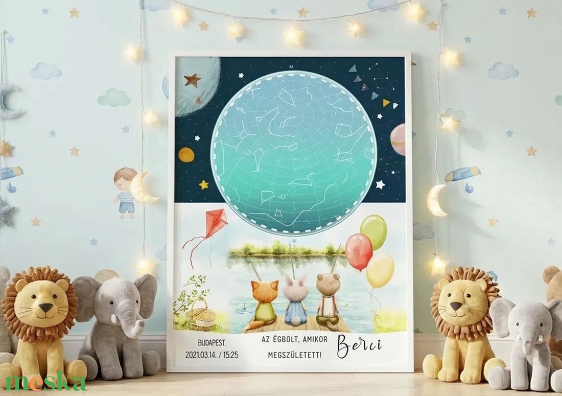 Csillagtérkép poszter, Kisfiú Kisbaba Újszülött, Keresztelő, Babaváró Buli, Csillagkép, Horoszkóp, Mérföldkő Névadó - baba - mama - babaszoba dekoráció - babaszoba kép - Meska.hu