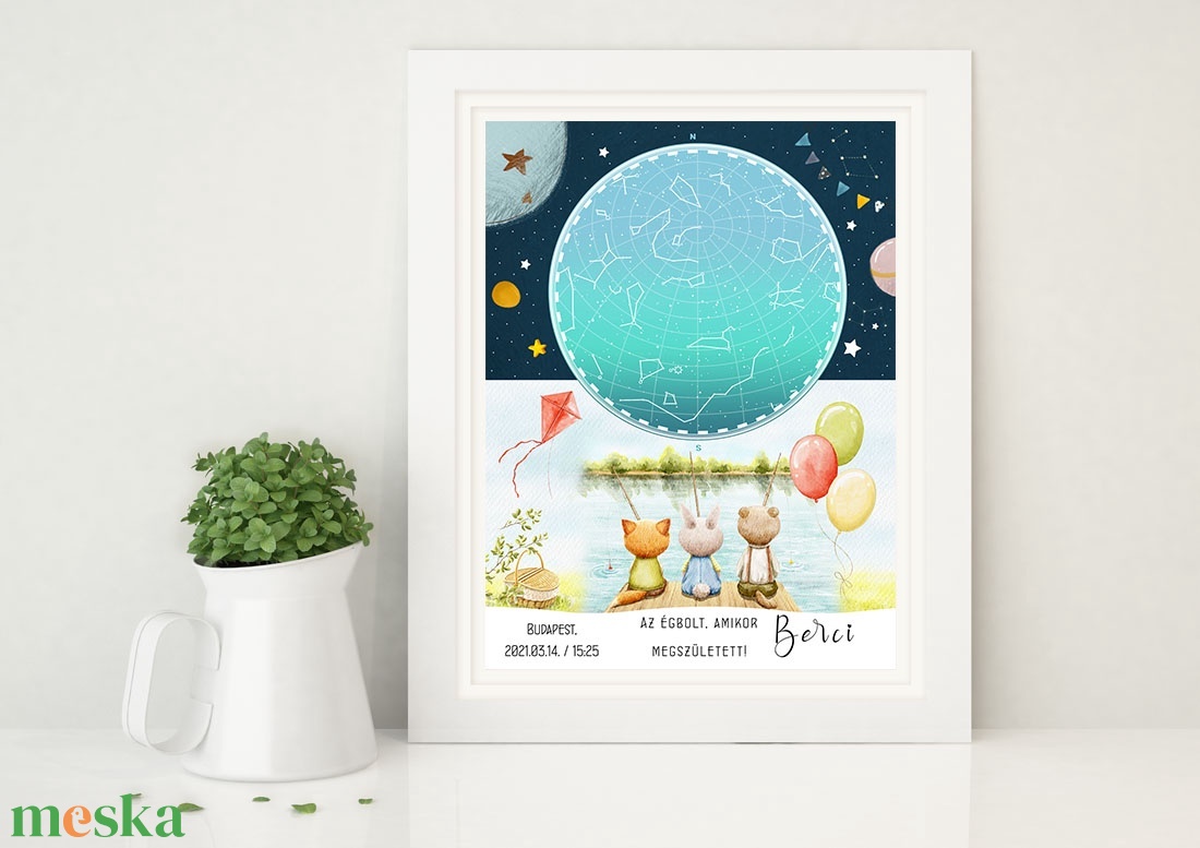 Csillagtérkép poszter, Kisfiú Kisbaba Újszülött, Keresztelő, Babaváró Buli, Csillagkép, Horoszkóp, Mérföldkő Névadó - baba - mama - babaszoba dekoráció - babaszoba kép - Meska.hu