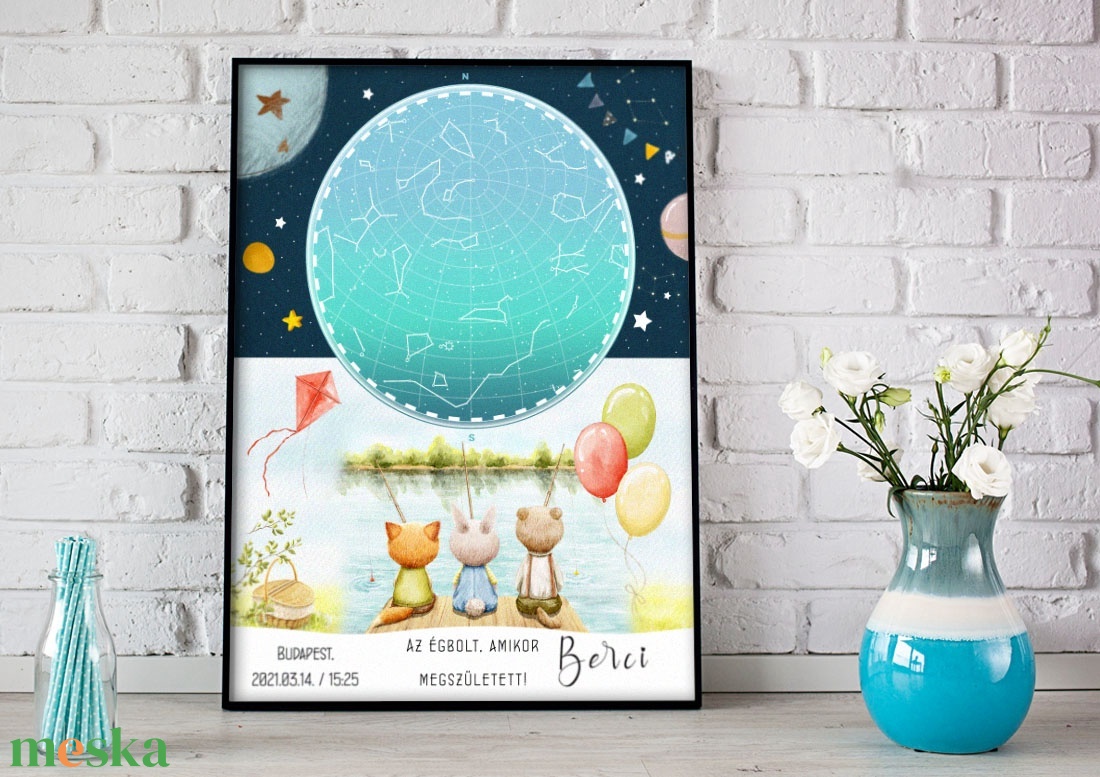 Csillagtérkép poszter, Kisfiú Kisbaba Újszülött, Keresztelő, Babaváró Buli, Csillagkép, Horoszkóp, Mérföldkő Névadó - baba - mama - babaszoba dekoráció - babaszoba kép - Meska.hu