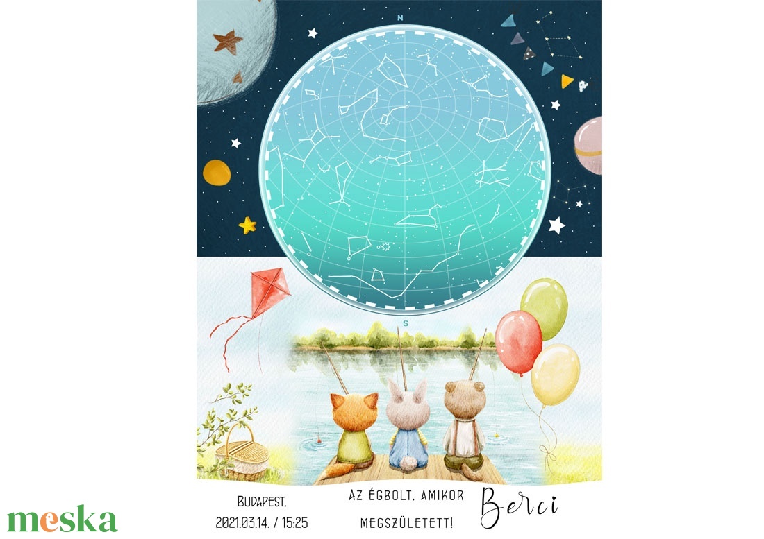 Csillagtérkép poszter, Kisfiú Kisbaba Újszülött, Keresztelő, Babaváró Buli, Csillagkép, Horoszkóp, Mérföldkő Névadó - baba - mama - babaszoba dekoráció - babaszoba kép - Meska.hu