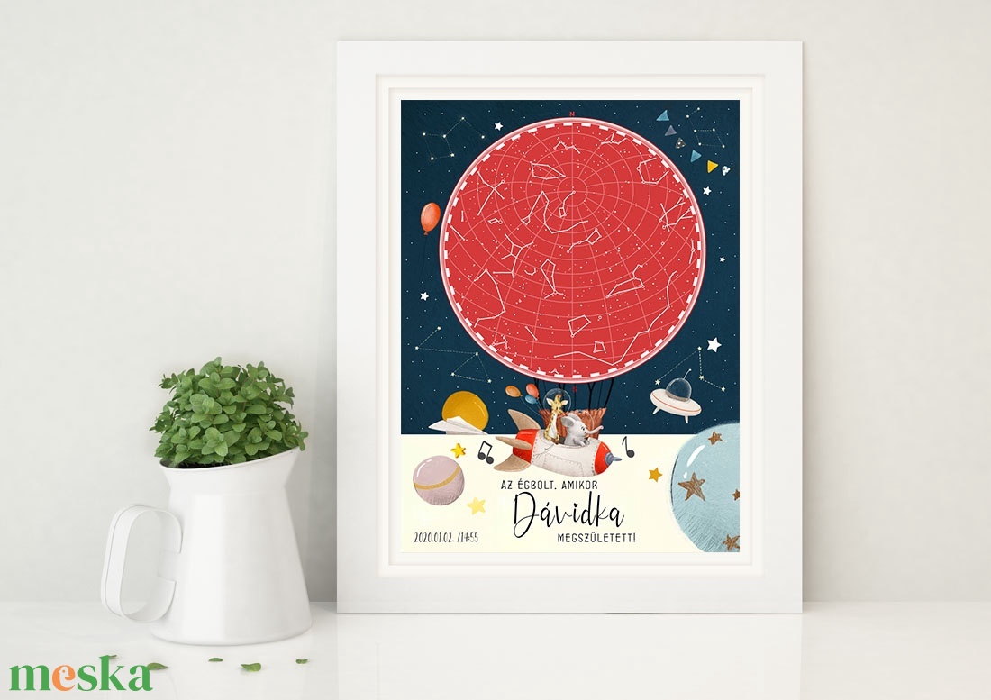 Csillagtérkép poszter, Kisfiú Kislány Unisex Újszülött Keresztelő Babaváró Buli, Csillagkép, Horoszkóp, Mérföldkő Névadó - baba - mama - babaszoba dekoráció - babaszoba kép - Meska.hu