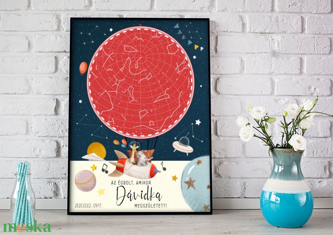 Csillagtérkép poszter, Kisfiú Kislány Unisex Újszülött Keresztelő Babaváró Buli, Csillagkép, Horoszkóp, Mérföldkő Névadó - baba - mama - babaszoba dekoráció - babaszoba kép - Meska.hu