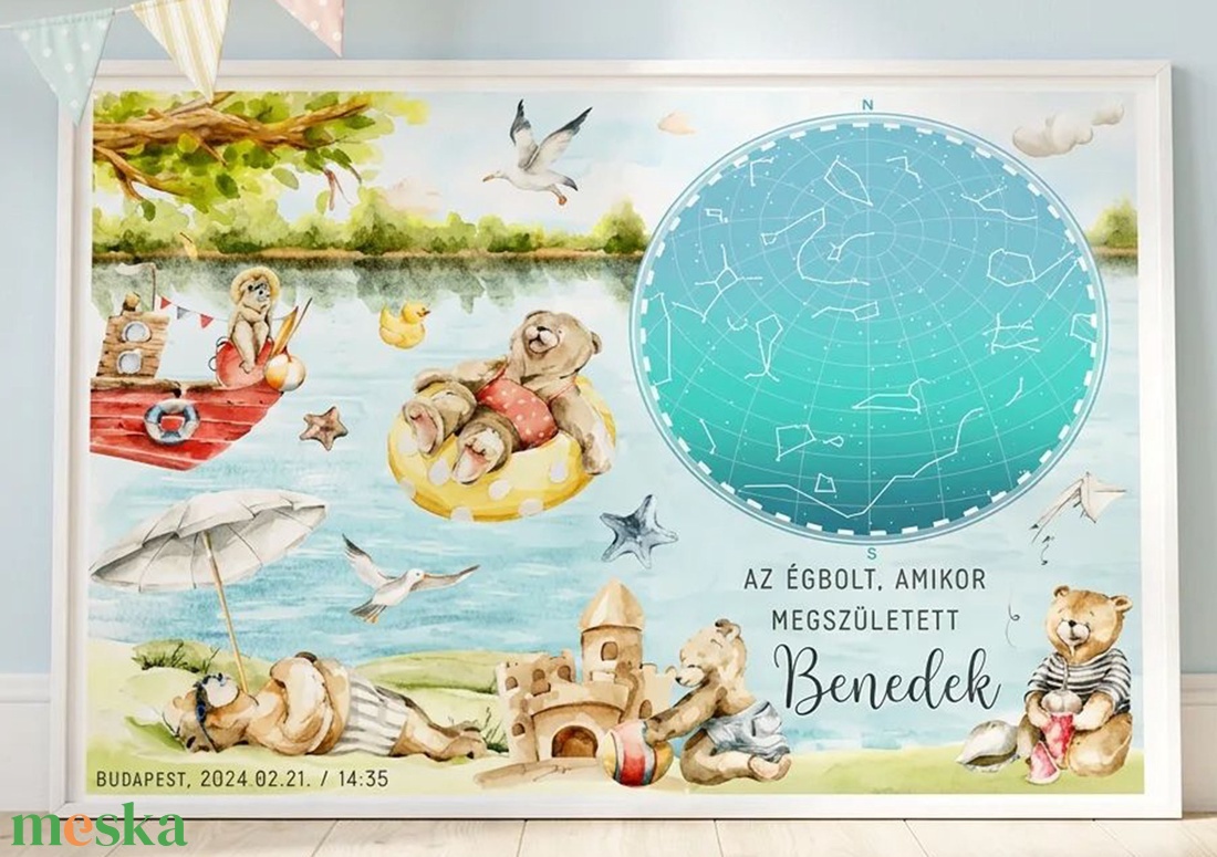 Csillagtérkép poszter, Kisfiú Kisbaba Újszülött, Keresztelő, Babaváró Buli, Csillagkép, Horoszkóp, Mérföldkő Névadó - otthon & életmód - dekoráció - kép & falikép - poszter - Meska.hu