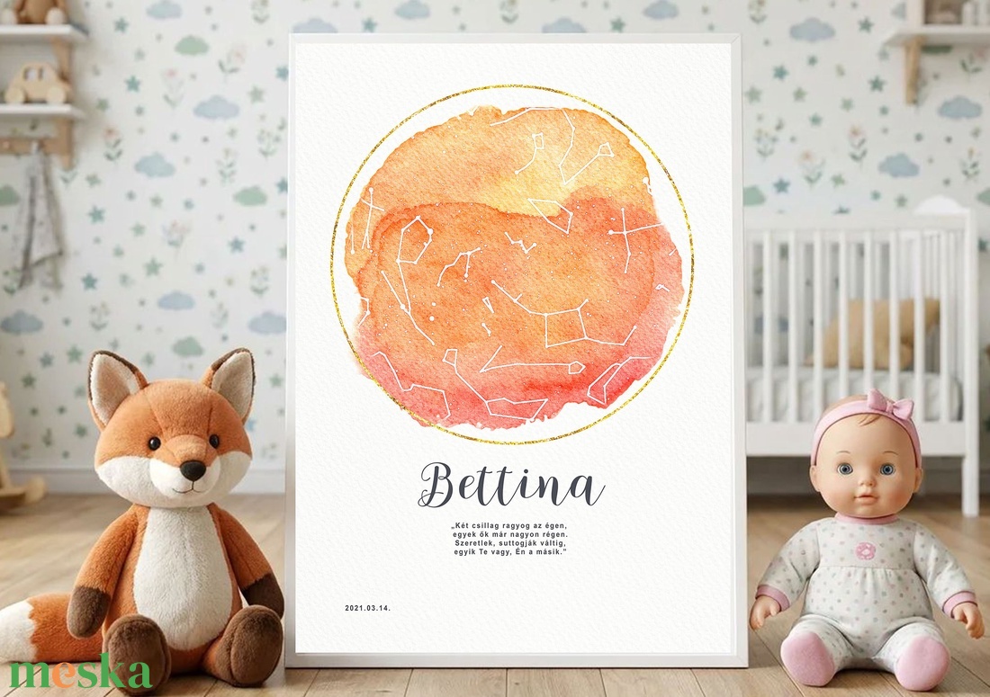 Csillagtérkép poszter Kislány, Kisbaba, Újszülött Keresztelőre. Babaváró Buli, Csillagkép, Horoszkóp, Mérföldkő Névadó - baba - mama - babaszoba dekoráció - babaszoba kép - Meska.hu