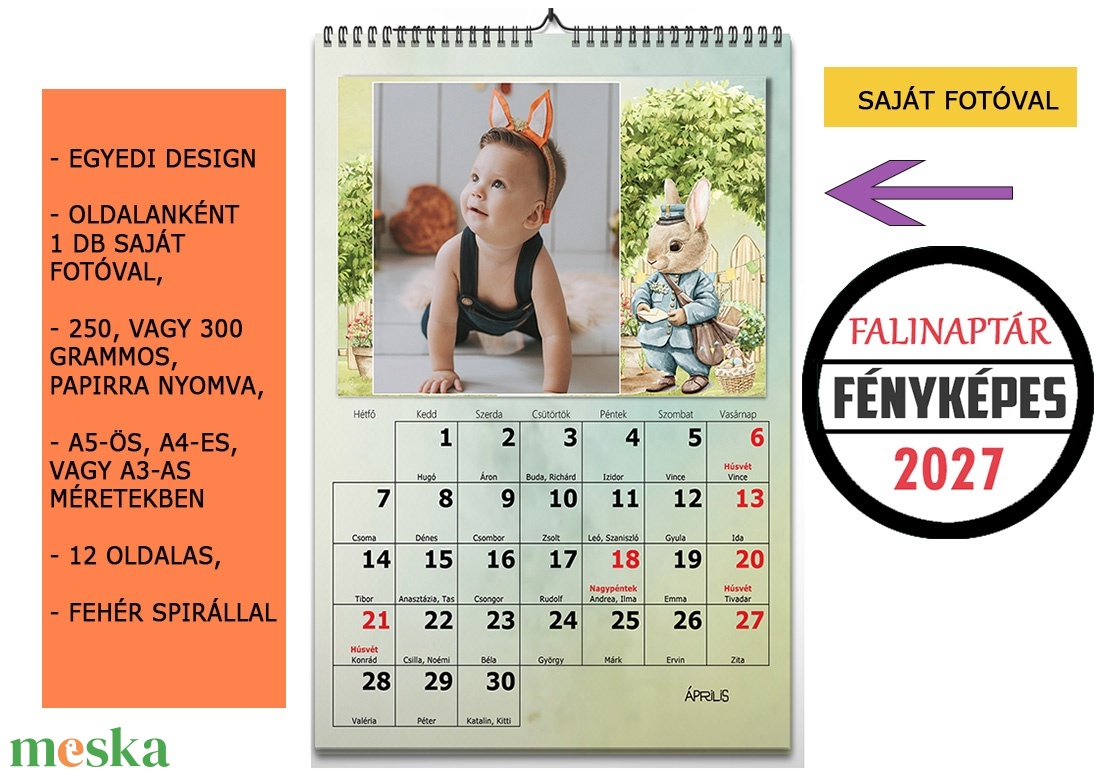 2027-es egyedi fényképes naptár � 12 közös emlék minden hónapra - otthon & életmód - dekoráció - fali és függő dekoráció - falinaptár & öröknaptár - Meska.hu