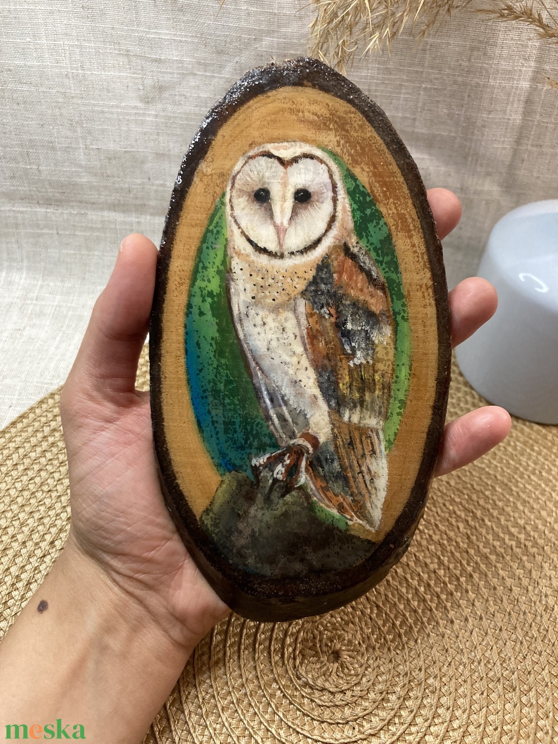 Gyöngybagoly - Fára festett fali kép - művészet - festmény - akril - Meska.hu