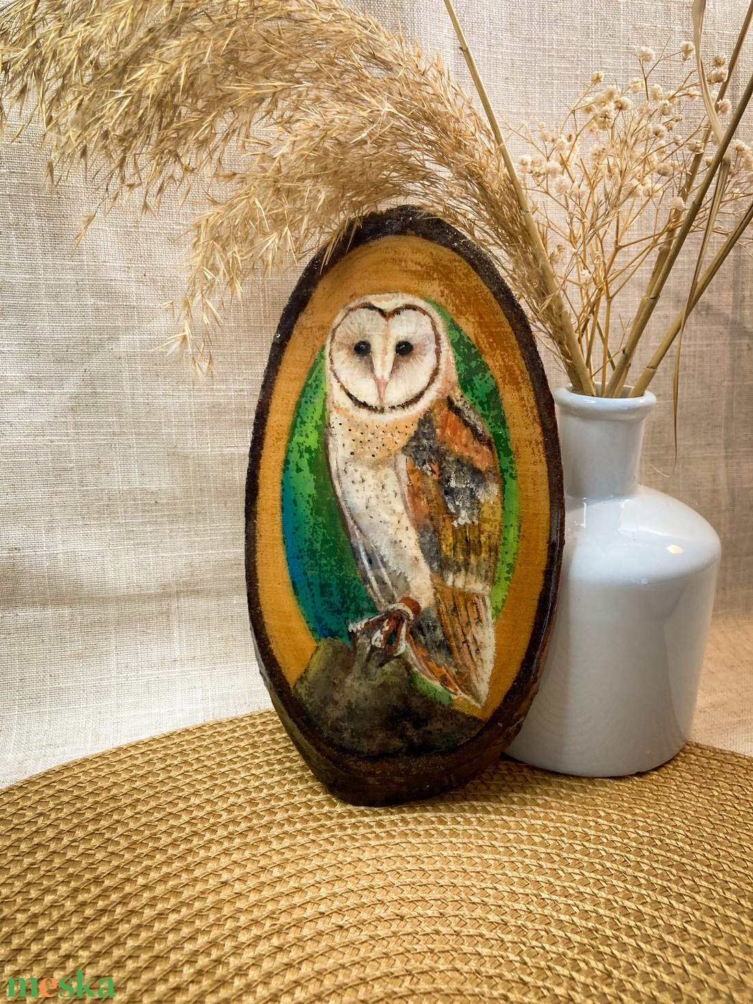 Gyöngybagoly - Fára festett fali kép - művészet - festmény - akril - Meska.hu