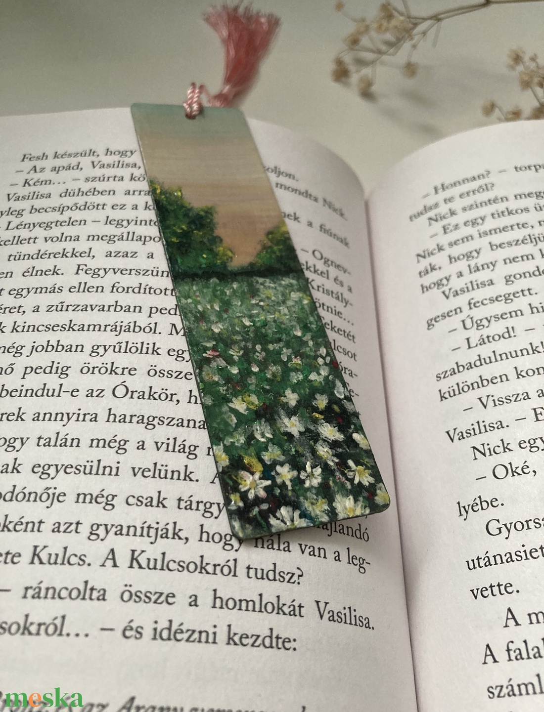 Könyvjelző - Fára festett - Virágos rét  - könyv & zene - könyvjelző - Meska.hu