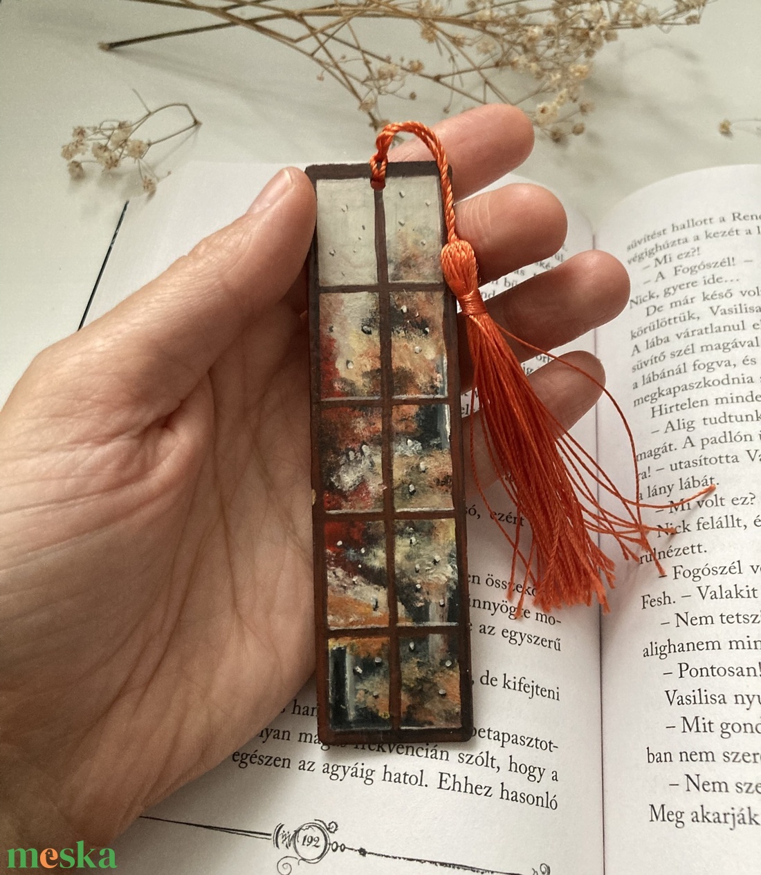 Egy ablak az őszi tájra  - Festett, fa könyvjelző  - könyv & zene - könyvjelző - Meska.hu