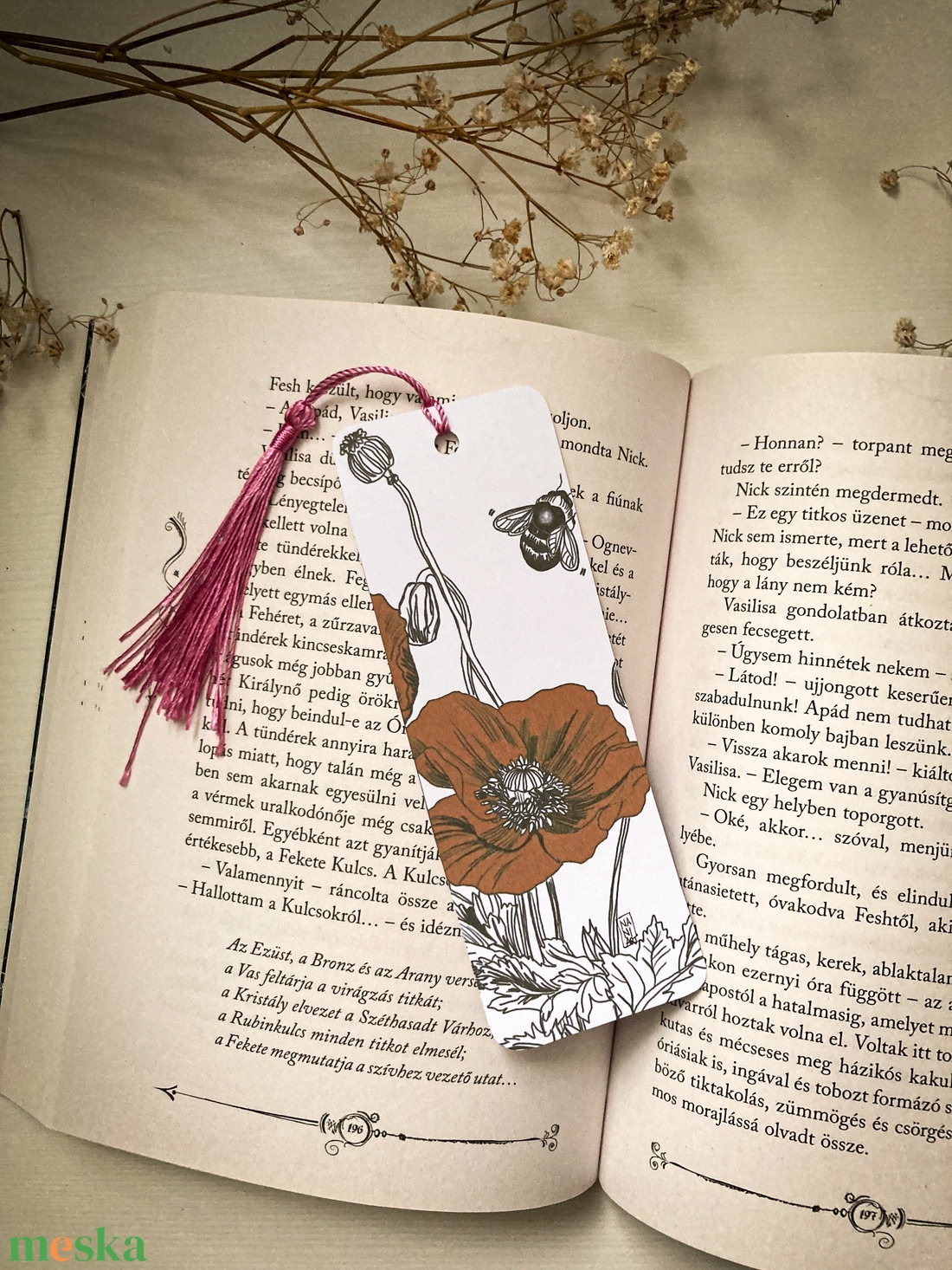 Könyvjelző bojttal - Virágos könyvjelző - könyv & zene - könyvjelző - Meska.hu