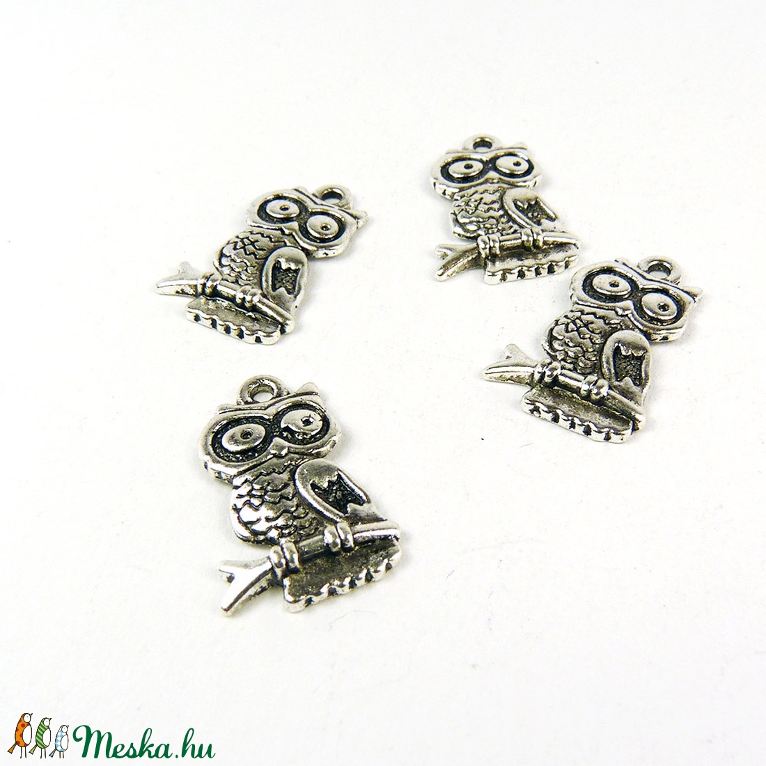 Bagoly ékszerdísz, fityegő, charm 14x22mm (4db) - kellékek & szerszámok - gyöngyfűzés kellékek - fém köztesek - Meska.hu