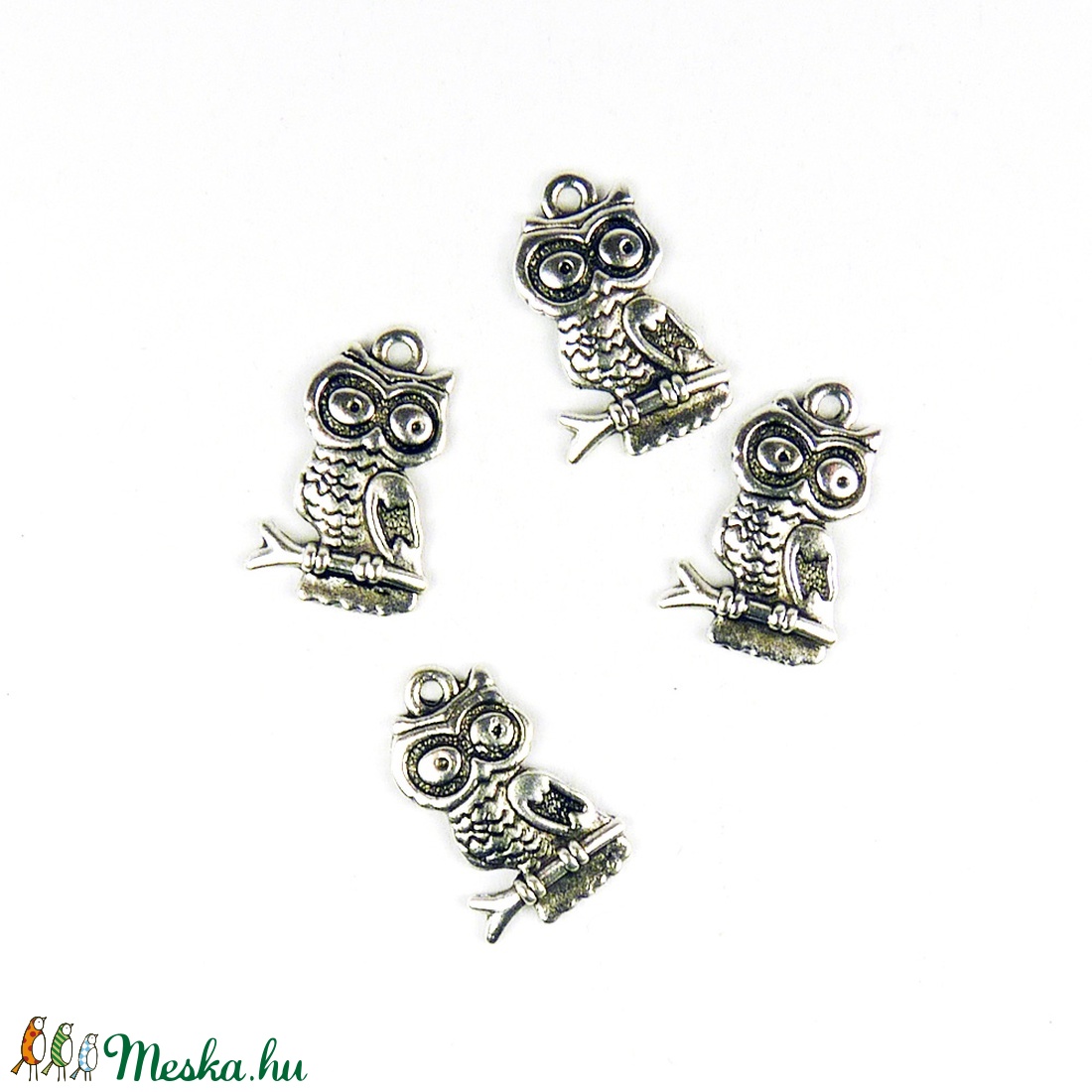 Bagoly ékszerdísz, fityegő, charm 14x22mm (4db) - kellékek & szerszámok - gyöngyfűzés kellékek - fém köztesek - Meska.hu