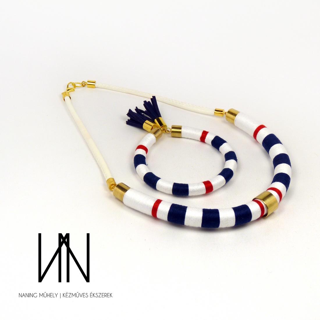 Fonalékszer, tengerész szett, nyaklánc és hozzá illő karperec -  - Meska.hu