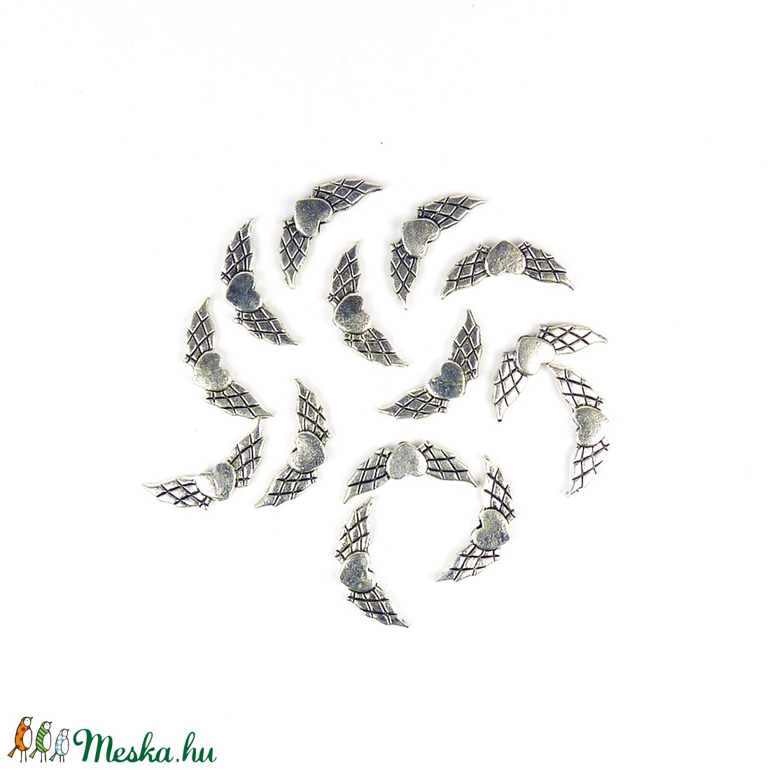 Angyalszárny köztes, szívecskés, ékszerdísz, fityegő, 24x8mm - kellékek & szerszámok - gyöngyfűzés kellékek - fém köztesek - Meska.hu