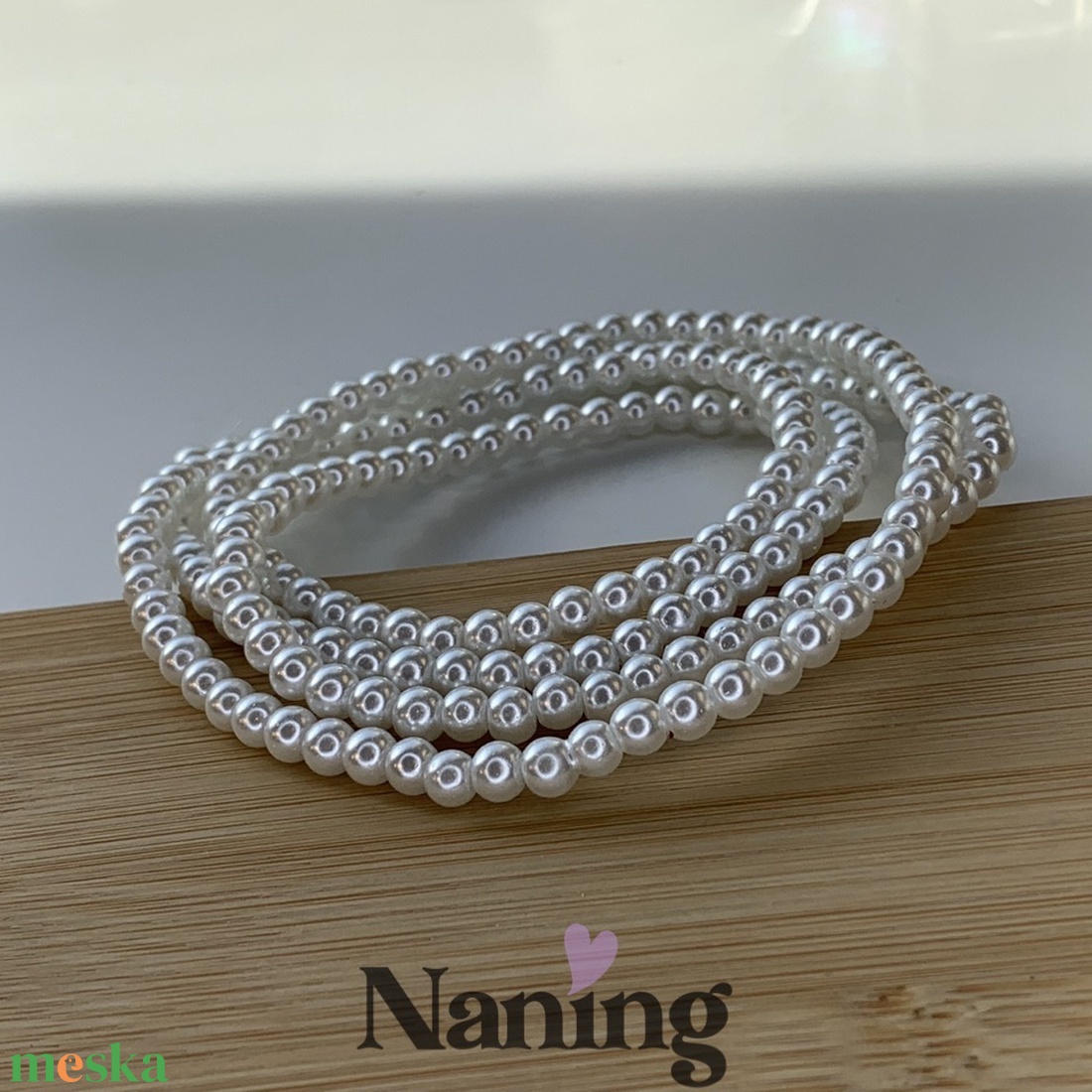 Teklagyöngy füzér � 4mm - 80cm - kb: 200db � fehér - kellékek & szerszámok - dekorációs kellékek - gyöngyfüzér - Meska.hu