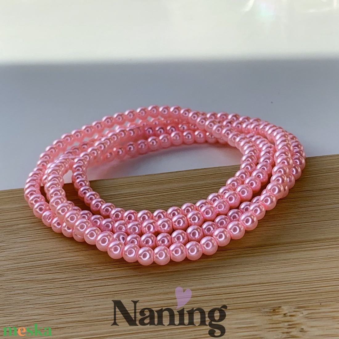 Teklagyöngy füzér � 4mm - 80cm - kb: 200db � babarózsaszín - kellékek & szerszámok - dekorációs kellékek - gyöngyfüzér - Meska.hu