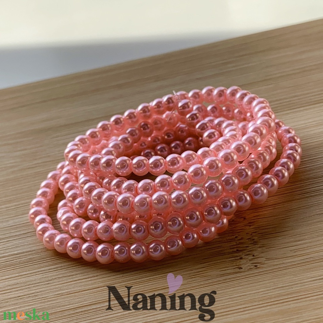 Teklagyöngy füzér � 4mm - 80cm - kb: 200db � babarózsaszín - kellékek & szerszámok - dekorációs kellékek - gyöngyfüzér - Meska.hu