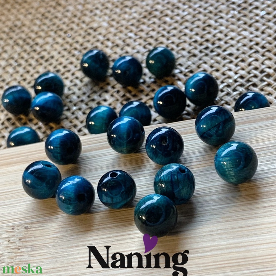 Tigrisszem � türkizkék � ásványgyöngy � 8mm - 10db - kellékek & szerszámok - ásvány alapanyag - ásványfüzér - Meska.hu