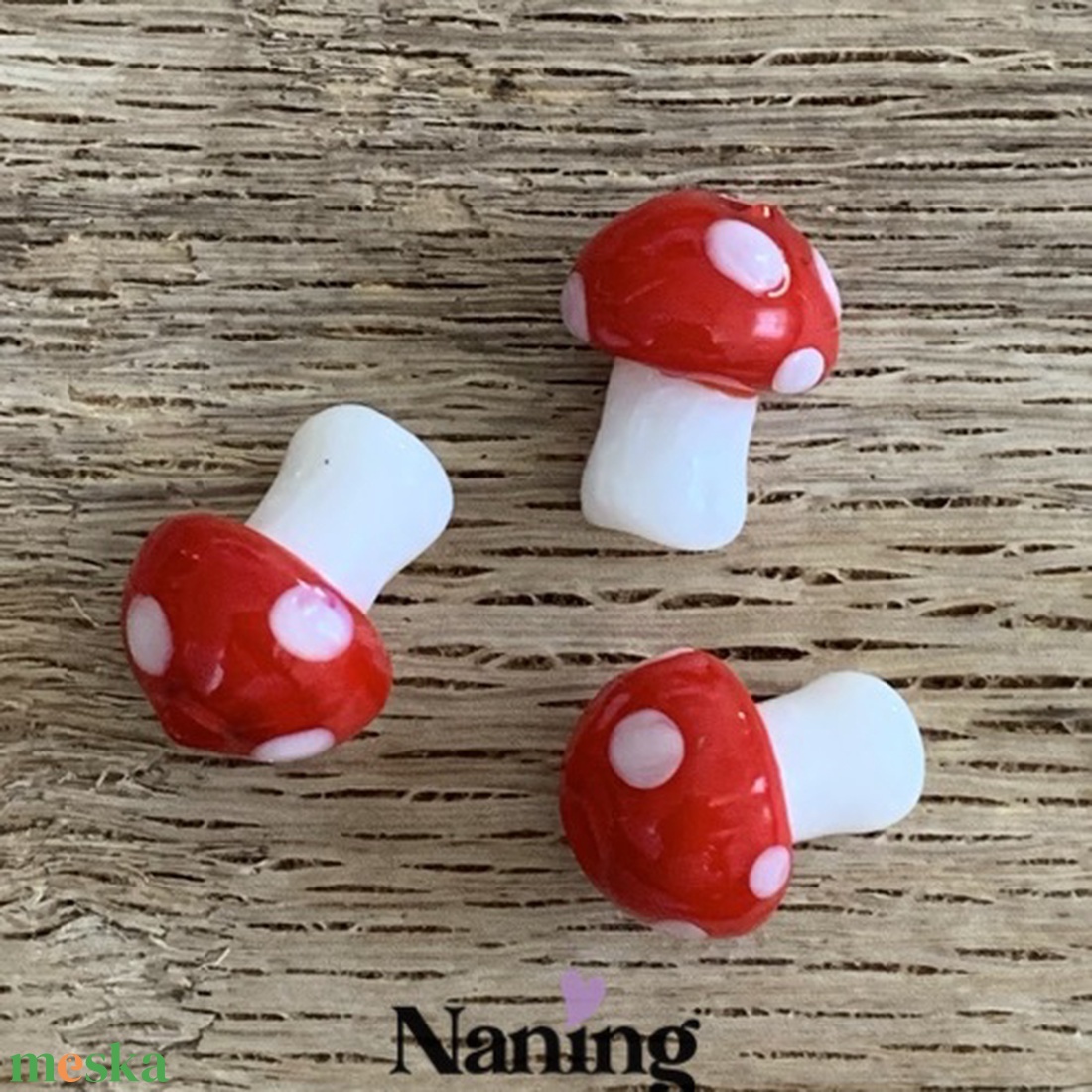 Üveg gomba - 3db - fűzhető - hosszában fúrt  - kellékek & szerszámok - gyöngyfűzés kellékek - üveggyöngy - Meska.hu