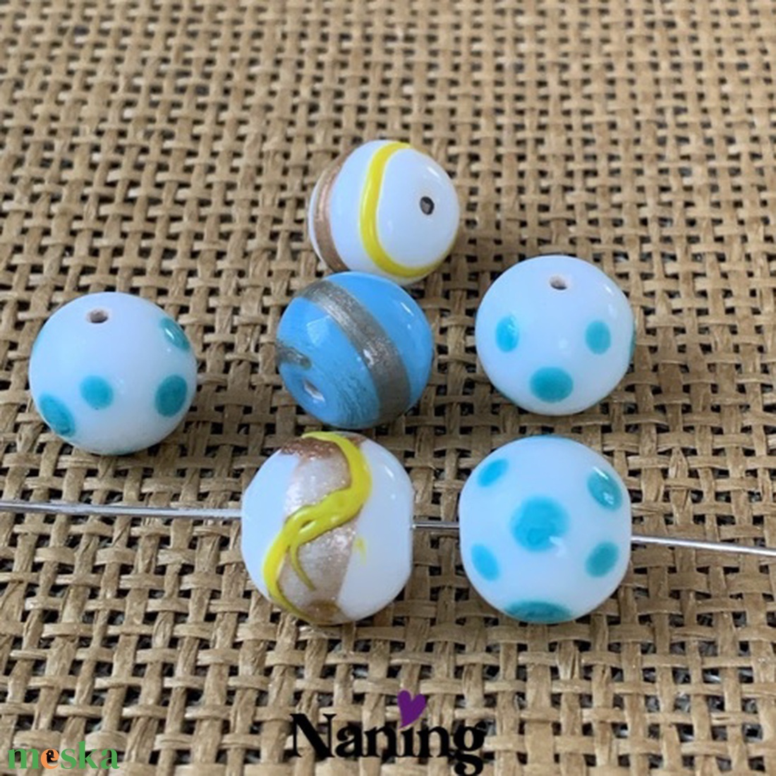 6db kézzel készített üveggyöngy - 12mm  - kellékek & szerszámok - gyöngyfűzés kellékek - üveggyöngy - Meska.hu