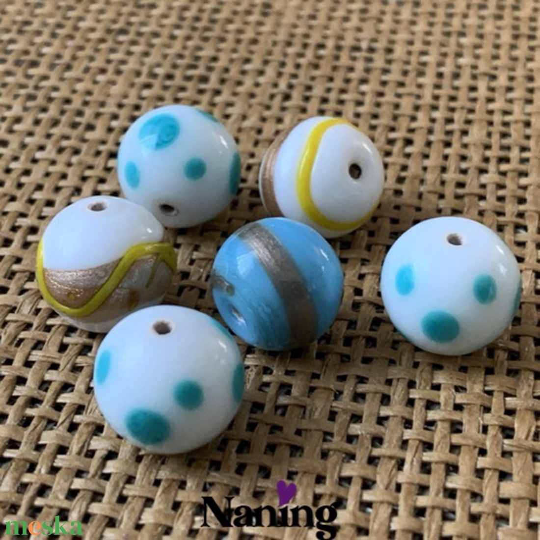 6db kézzel készített üveggyöngy - 12mm  - kellékek & szerszámok - gyöngyfűzés kellékek - üveggyöngy - Meska.hu