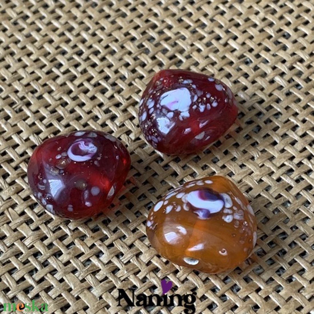 3 db kézzel készített üveggyöngy - 15 - 22mm  - kellékek & szerszámok - gyöngyfűzés kellékek - üveggyöngy - Meska.hu