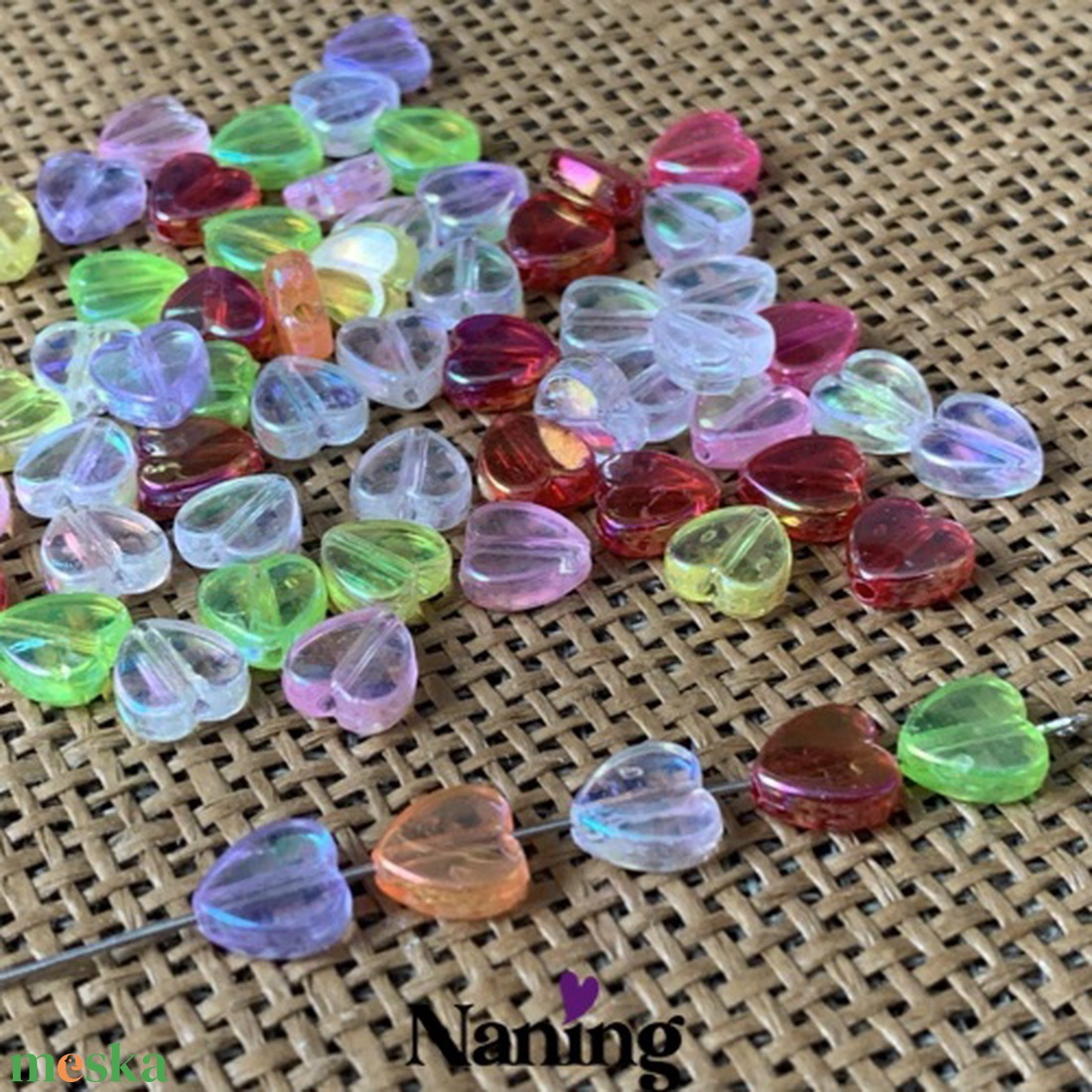 30db szivecske � akrilgyöngy - 9mm � AB fényű vegyes színek - kellékek & szerszámok - gyöngyfűzés kellékek - műanyag gyöngy - Meska.hu