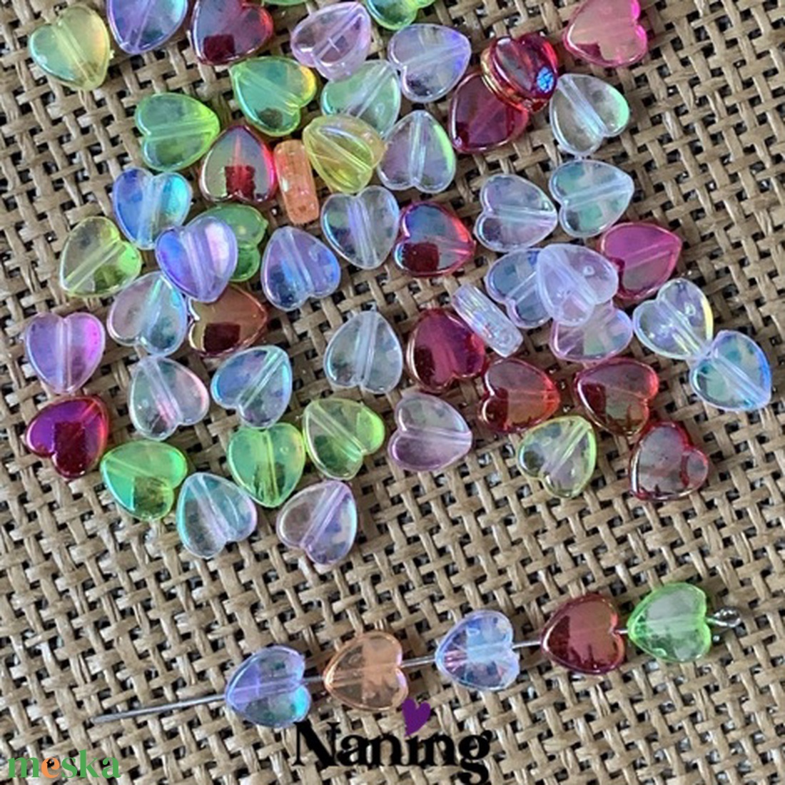 30db szivecske � akrilgyöngy - 9mm � AB fényű vegyes színek - kellékek & szerszámok - gyöngyfűzés kellékek - műanyag gyöngy - Meska.hu