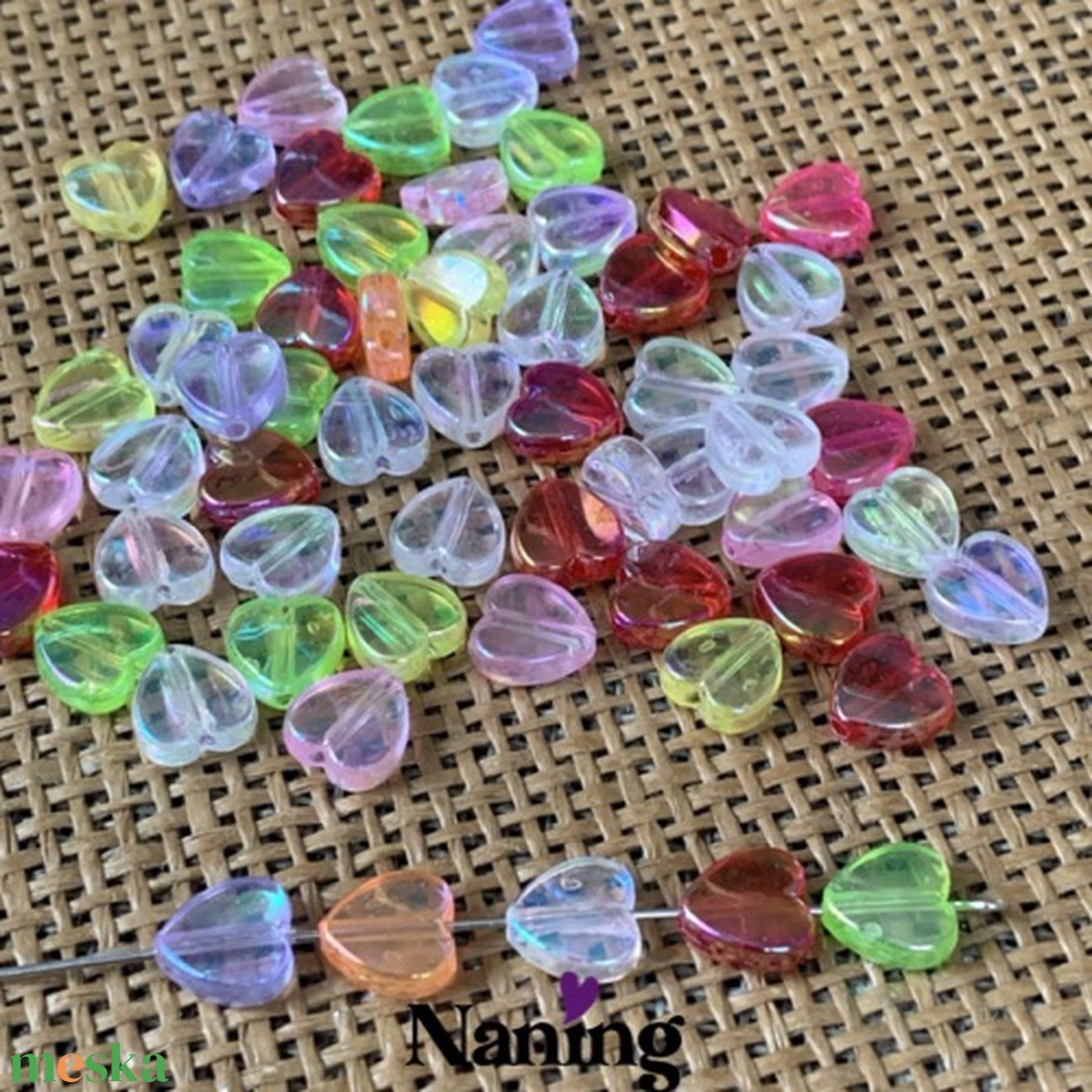 30db szivecske � akrilgyöngy - 9mm � AB fényű vegyes színek - kellékek & szerszámok - gyöngyfűzés kellékek - műanyag gyöngy - Meska.hu