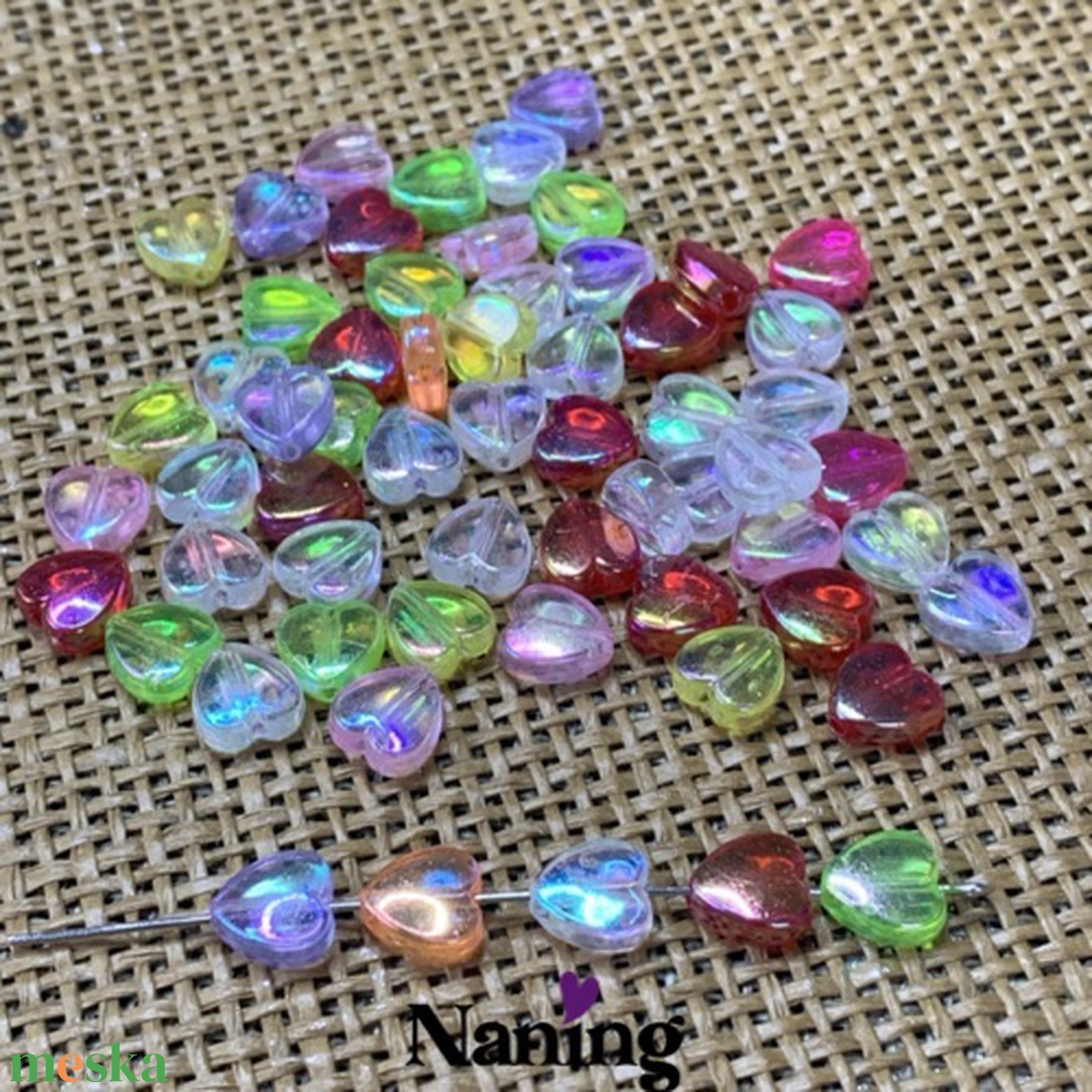 30db szivecske � akrilgyöngy - 9mm � AB fényű vegyes színek - kellékek & szerszámok - gyöngyfűzés kellékek - műanyag gyöngy - Meska.hu