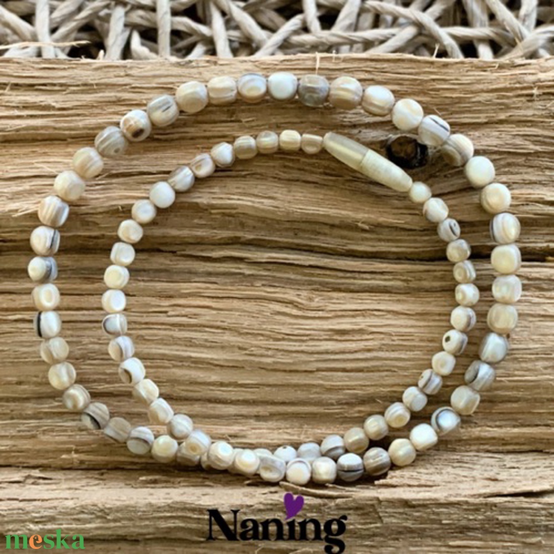 Csiszolt kagylóhéj nyaklánc - 49cm  - ékszer - nyaklánc - gyöngyös nyaklánc - Meska.hu