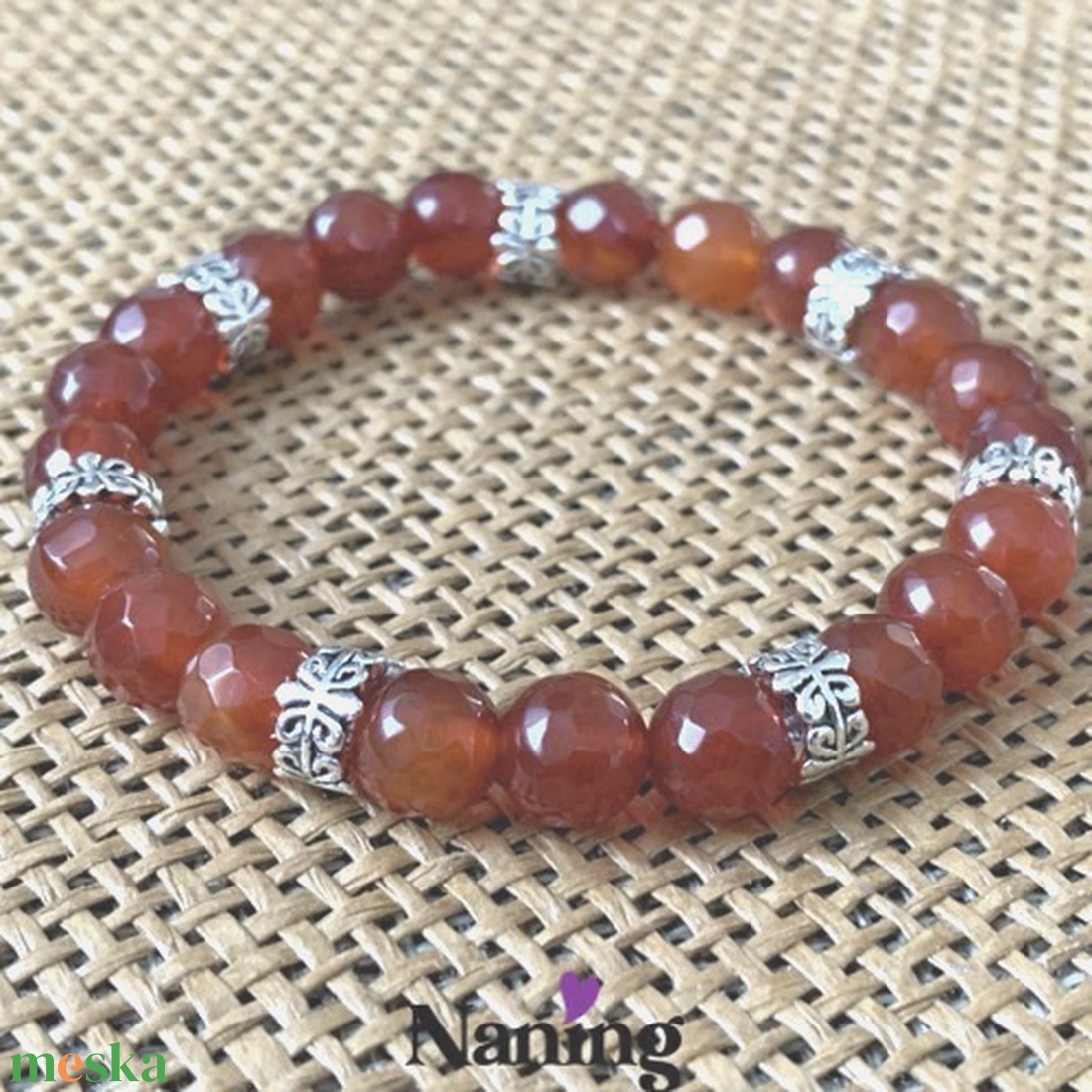 Fazettált karneol - gumis karkötő - ékszer - karkötő - ásványkarkötő - Meska.hu