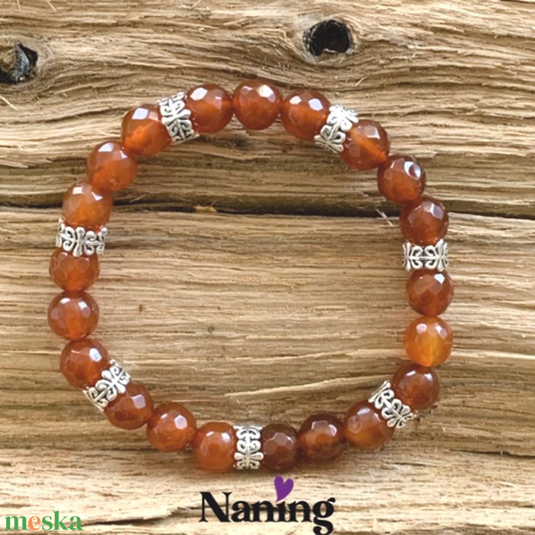 Fazettált karneol - gumis karkötő - ékszer - karkötő - ásványkarkötő - Meska.hu