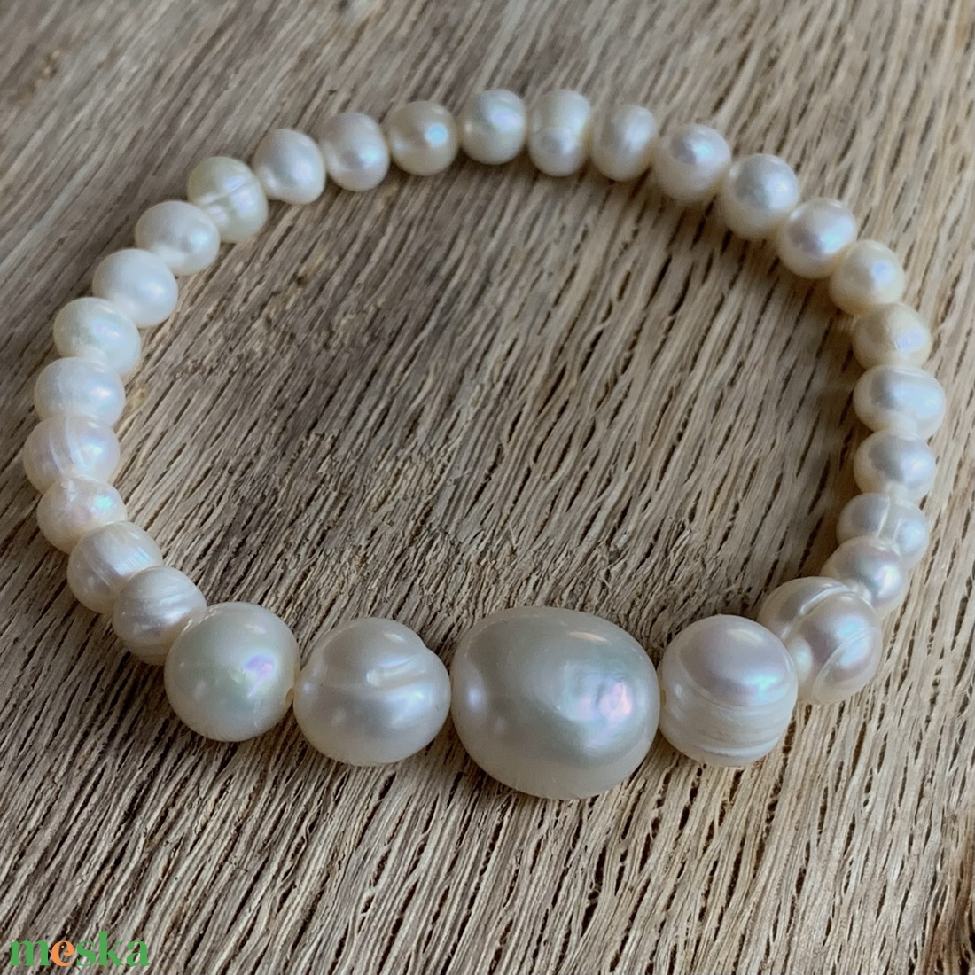 Édesvízi tenyésztett gyöngy karkötő - törtfehér  - ékszer - karkötő - gyöngyös karkötő - Meska.hu