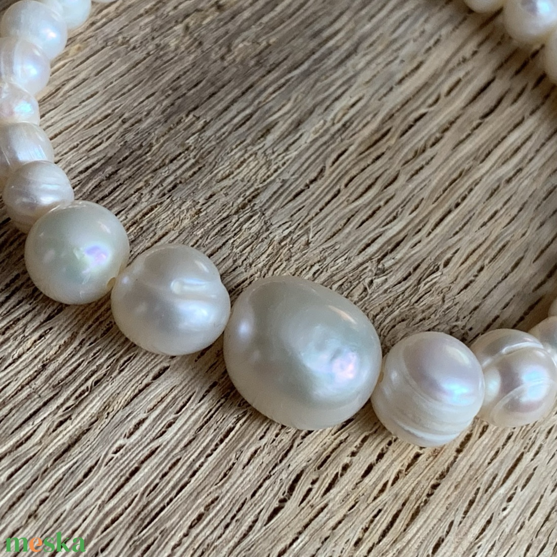 Édesvízi tenyésztett gyöngy karkötő - törtfehér  - ékszer - karkötő - gyöngyös karkötő - Meska.hu