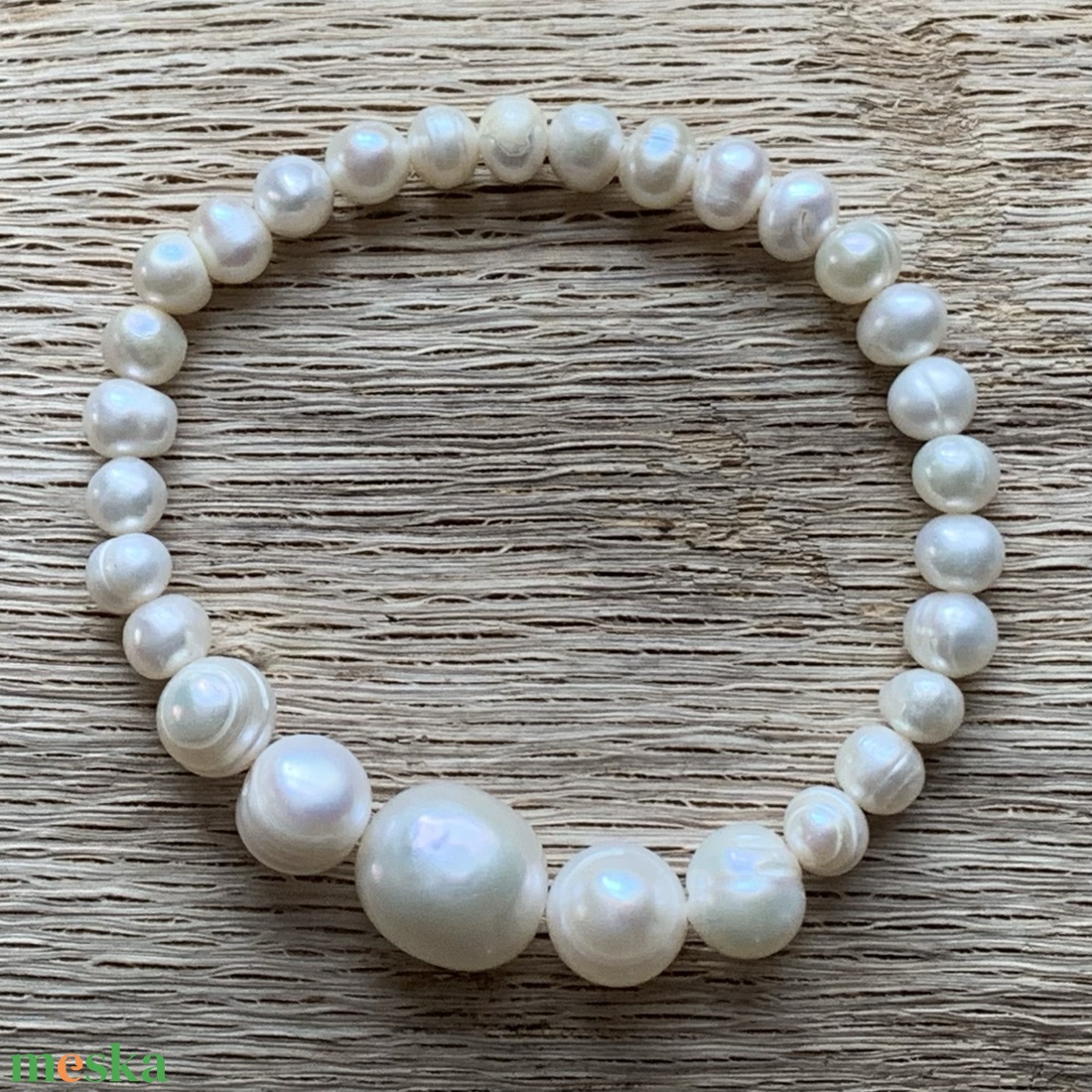 Édesvízi tenyésztett gyöngy karkötő - törtfehér  - ékszer - karkötő - gyöngyös karkötő - Meska.hu