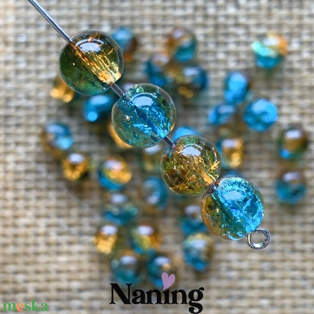 30db roppantott üveggyöngy - 8mm - átlátszó türkizkék/narancs  (13ft/db) - kellékek & szerszámok - gyöngyfűzés kellékek - üveggyöngy - Meska.hu