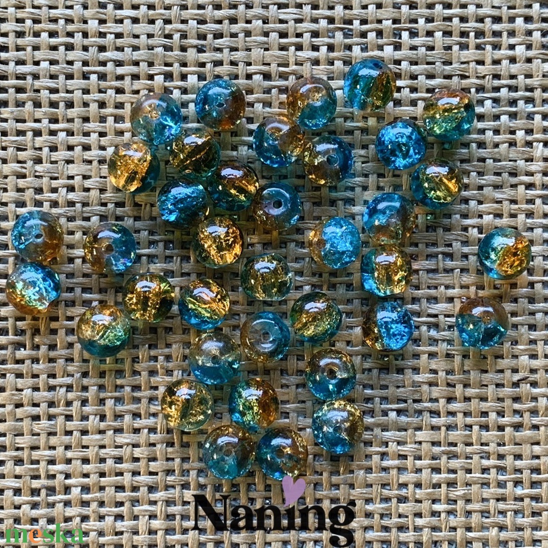 30db roppantott üveggyöngy - 8mm - átlátszó türkizkék/narancs  (13ft/db) - kellékek & szerszámok - gyöngyfűzés kellékek - üveggyöngy - Meska.hu