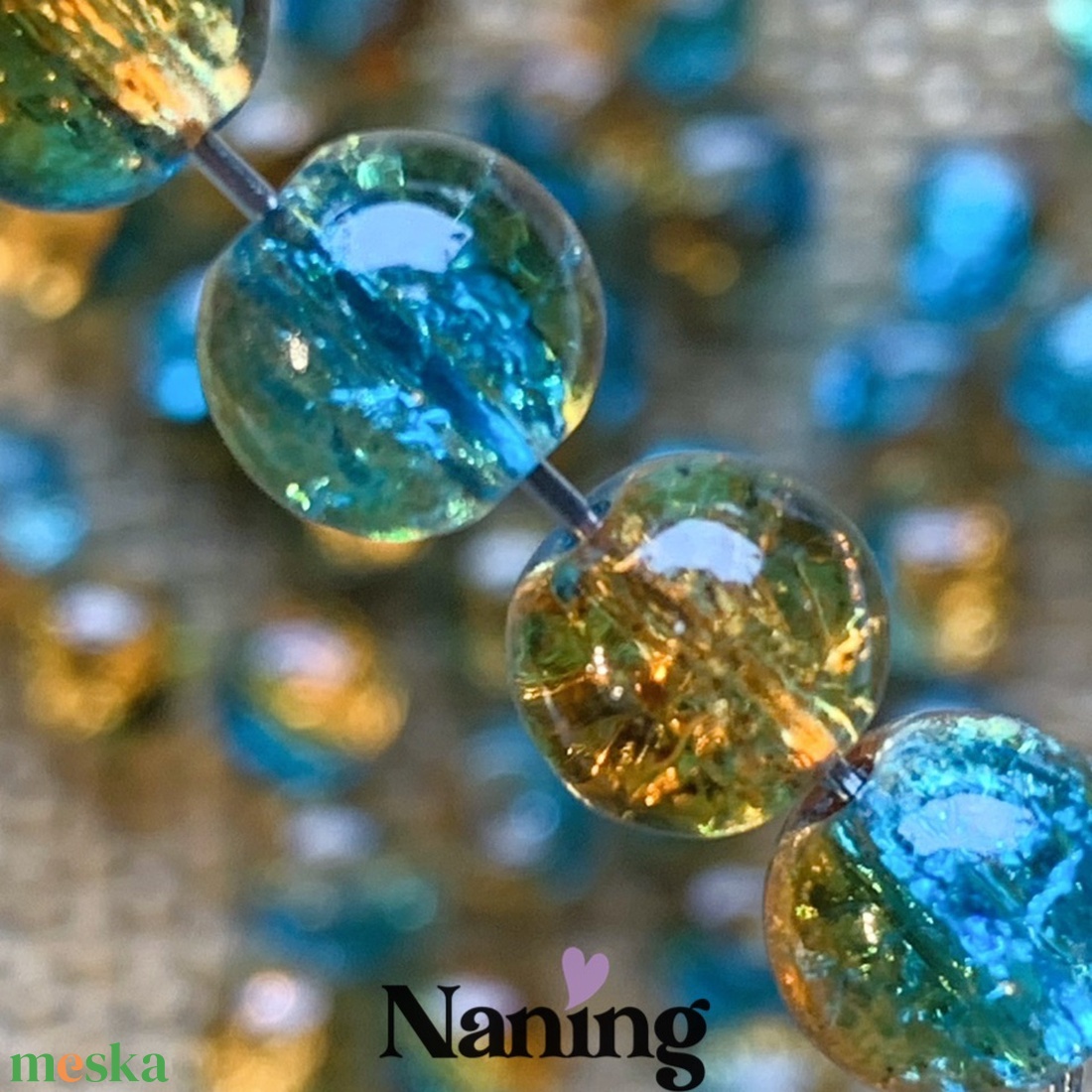 30db roppantott üveggyöngy - 8mm - átlátszó türkizkék/narancs  (13ft/db) - kellékek & szerszámok - gyöngyfűzés kellékek - üveggyöngy - Meska.hu