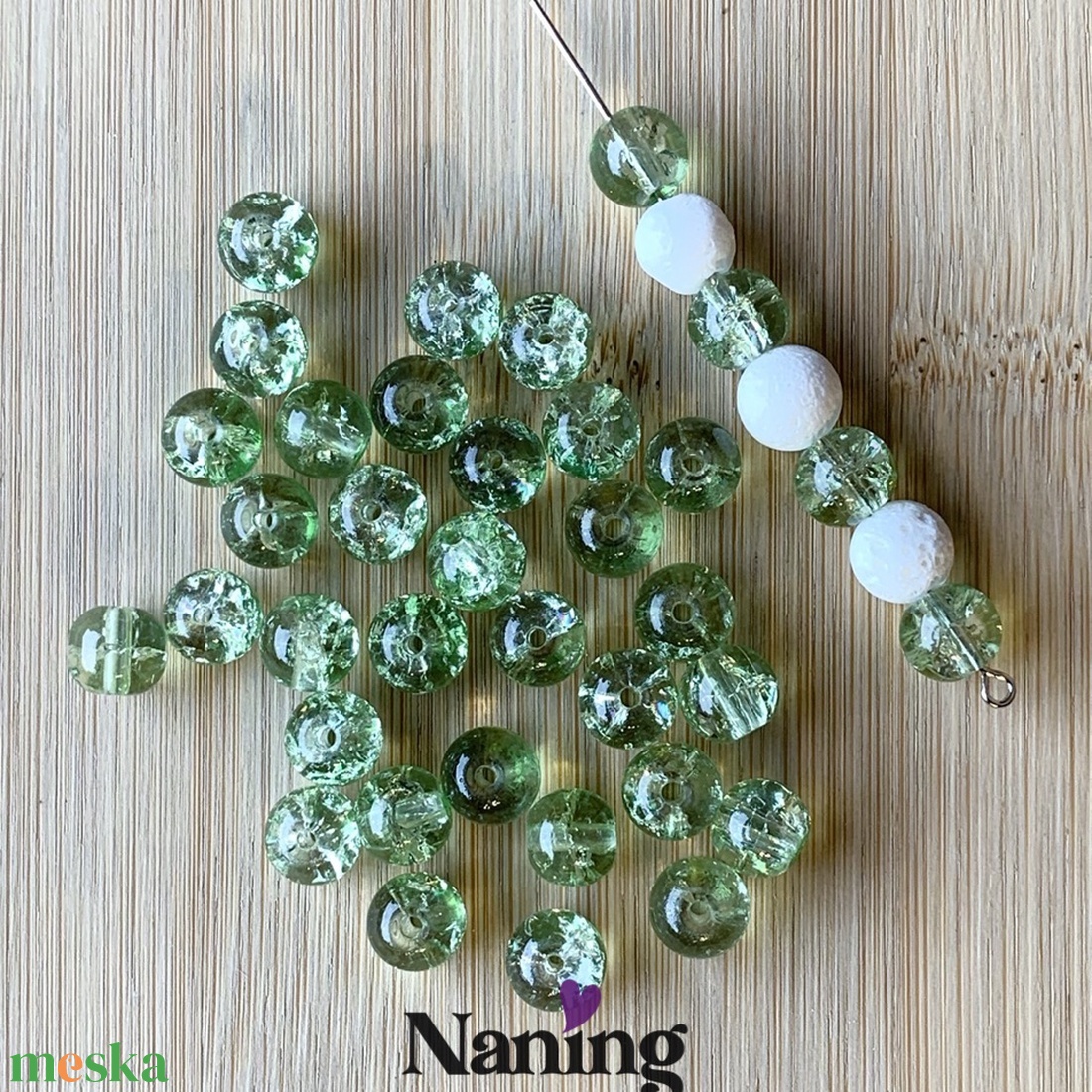 30db roppantott üveggyöngy - 8mm - átlátszó/zöld (13ft/db) - kellékek & szerszámok - gyöngyfűzés kellékek - üveggyöngy - Meska.hu