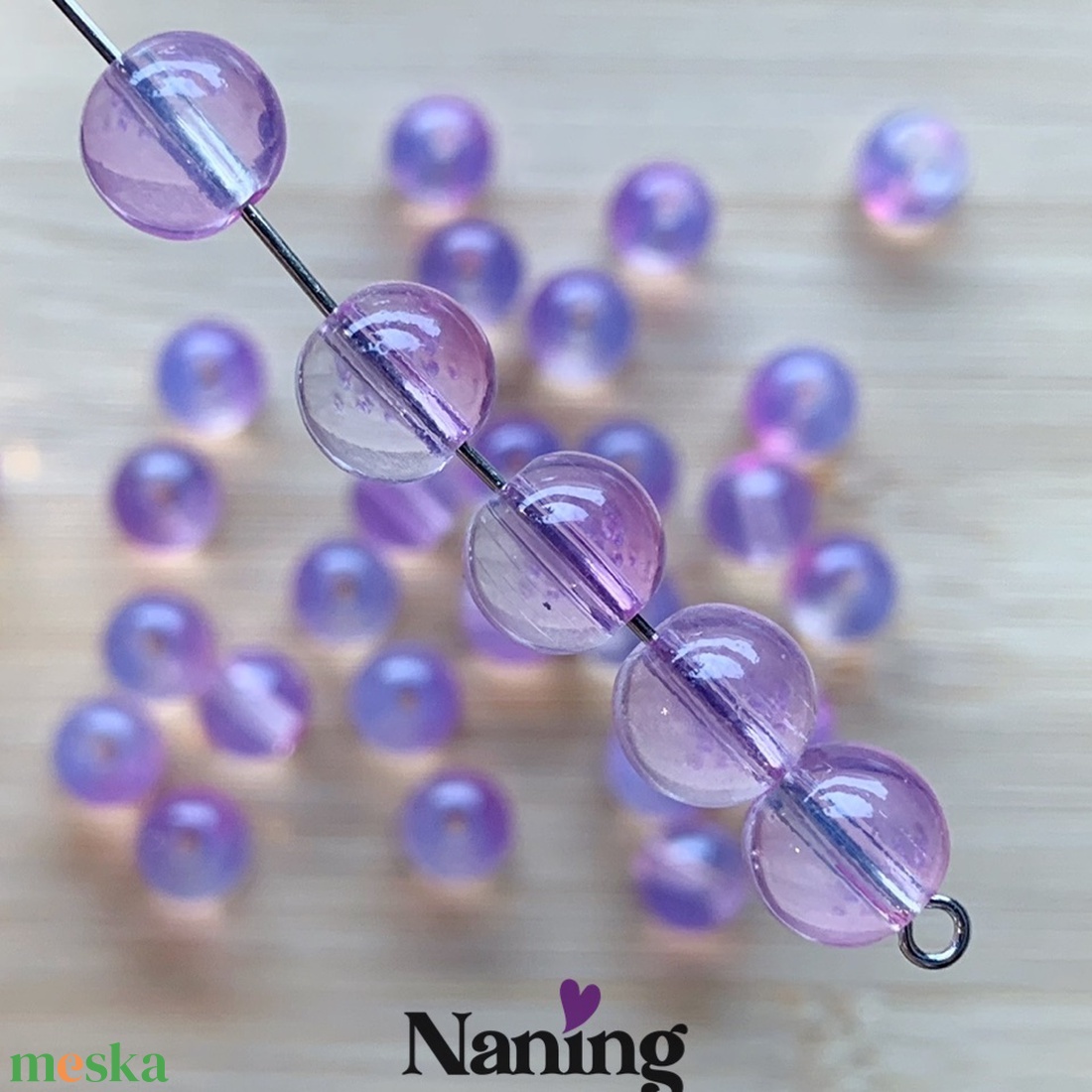 30db üveggyöngy - 8mm - átlátszó/lilásrózsaszín (15ft/db) - kellékek & szerszámok - gyöngyfűzés kellékek - üveggyöngy - Meska.hu