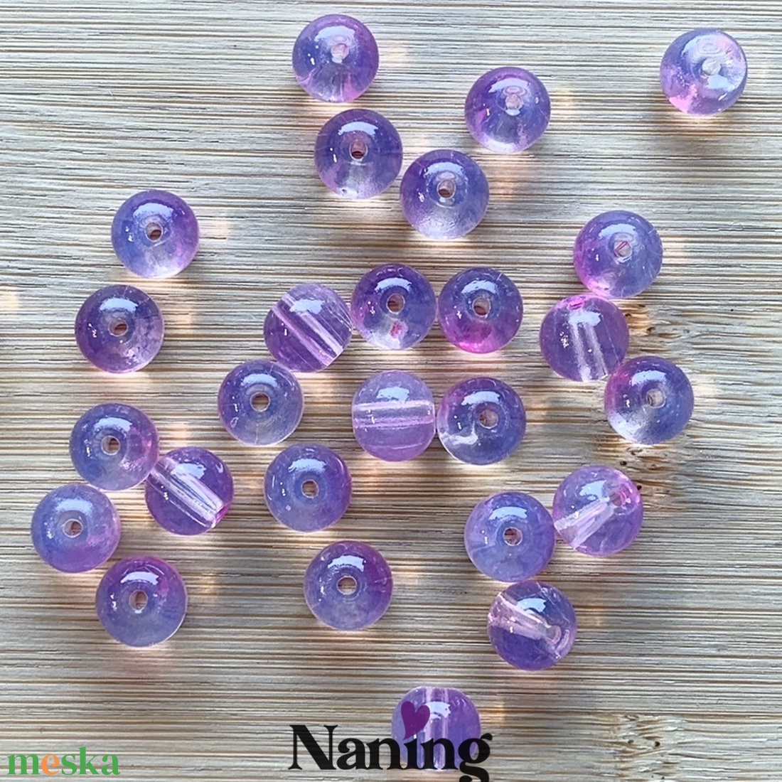 30db üveggyöngy - 8mm - átlátszó/lilásrózsaszín (15ft/db) - kellékek & szerszámok - gyöngyfűzés kellékek - üveggyöngy - Meska.hu