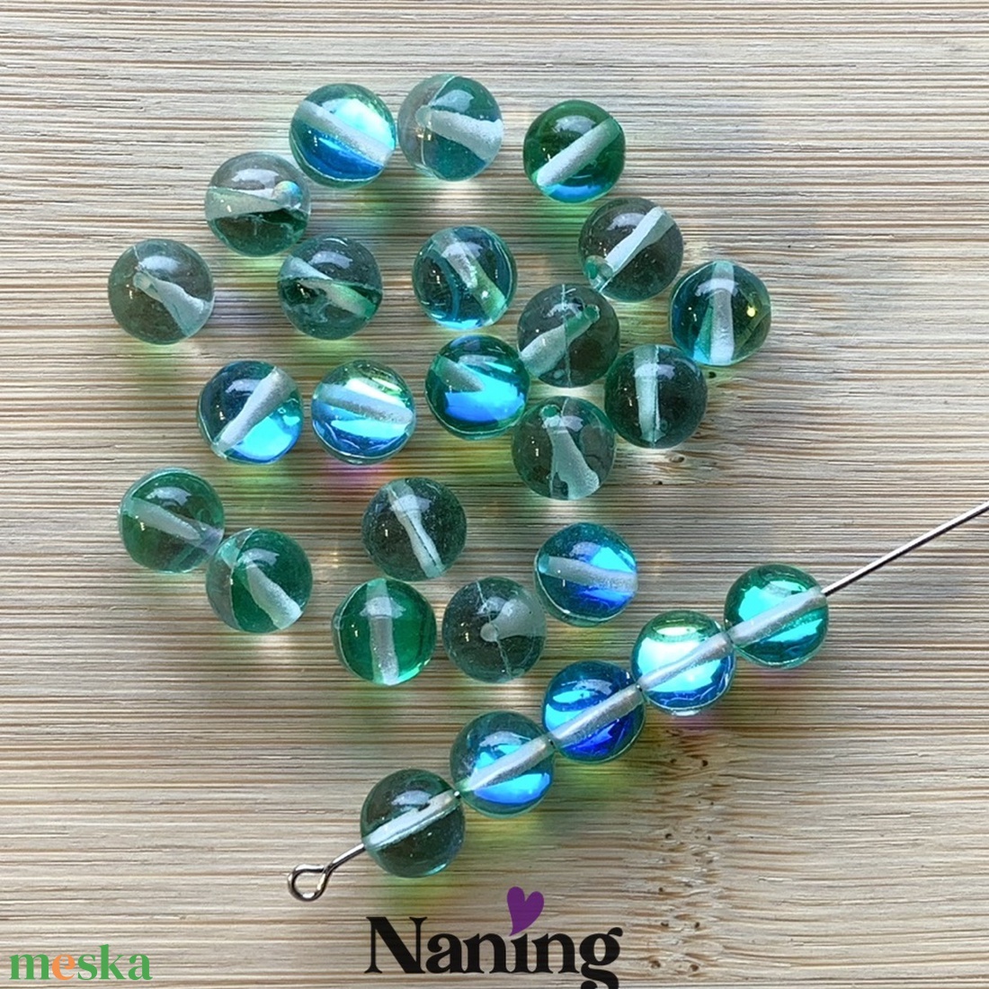 30db üveggyöngy, átlátszó, irizáló fényes zöld - 8mm (17ft/db) - kellékek & szerszámok - gyöngyfűzés kellékek - üveggyöngy - Meska.hu