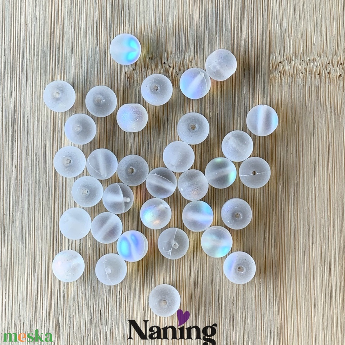 30db üveggyöngy, irizáló � átlátszó, matt fehér - 8mm (17ft/db) - kellékek & szerszámok - gyöngyfűzés kellékek - üveggyöngy - Meska.hu