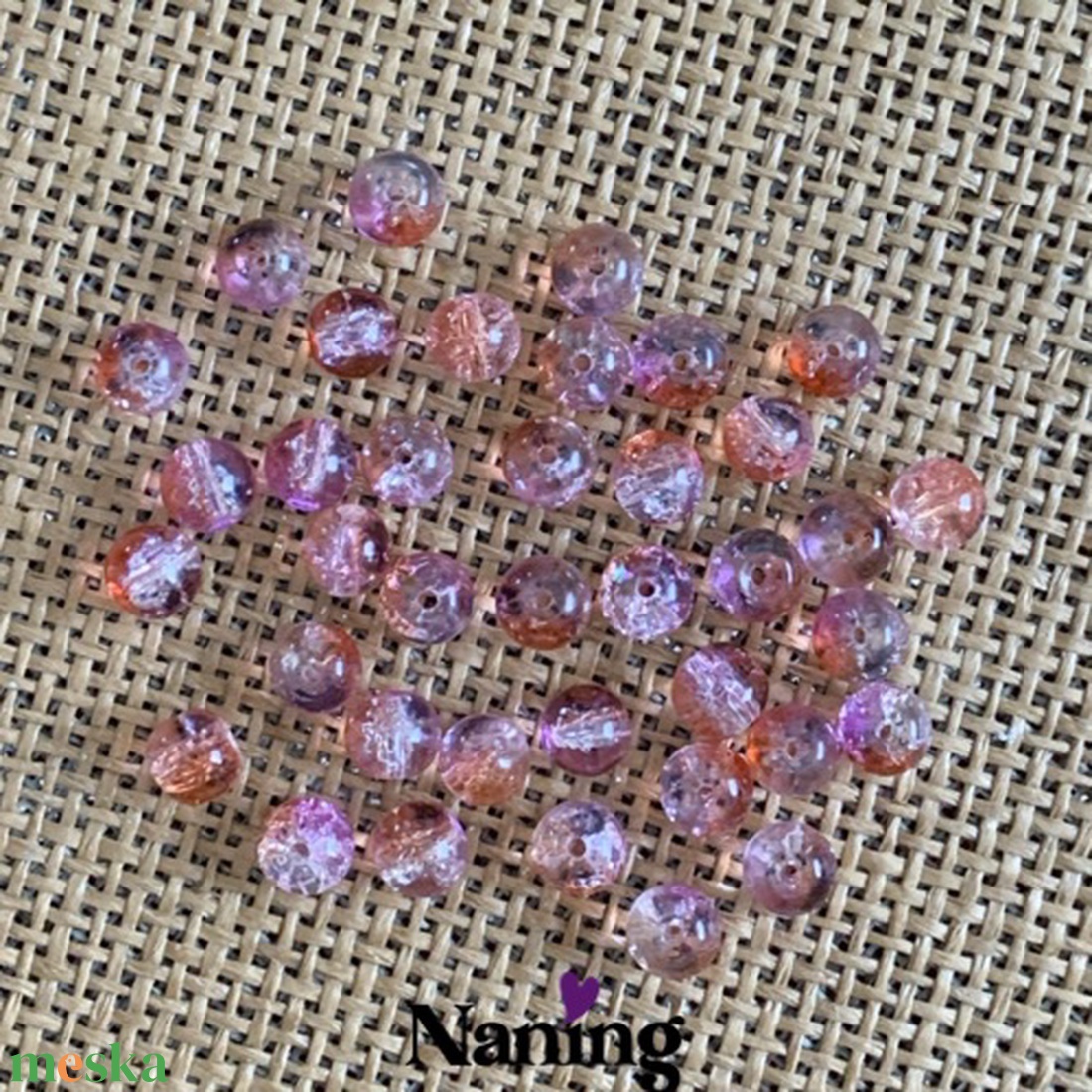 30db roppantott üveggyöngy - 8mm - átlátszó rózsaszín/narancs  (13ft/db) - kellékek & szerszámok - gyöngyfűzés kellékek - üveggyöngy - Meska.hu