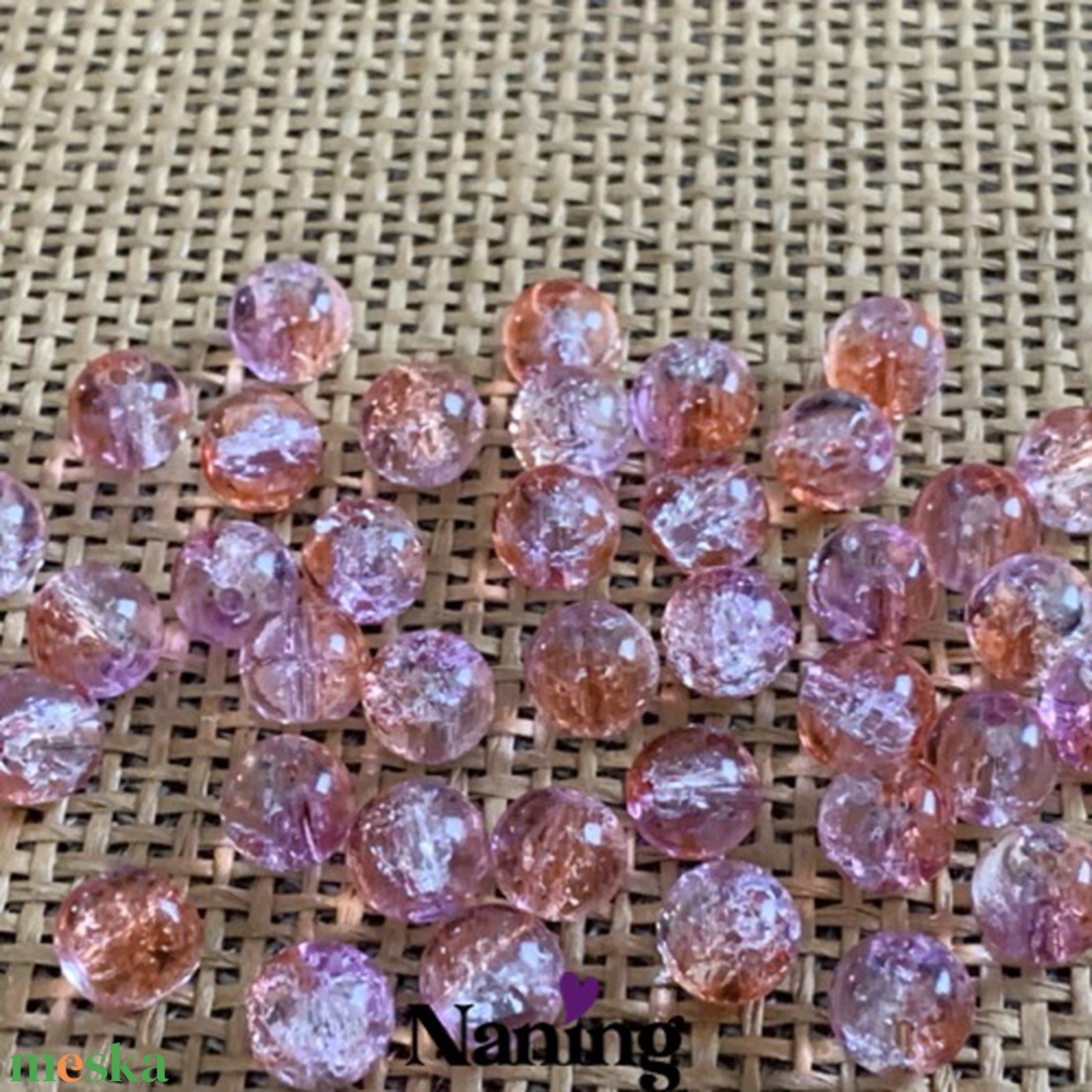 30db roppantott üveggyöngy - 8mm - átlátszó rózsaszín/narancs  (13ft/db) - kellékek & szerszámok - gyöngyfűzés kellékek - üveggyöngy - Meska.hu
