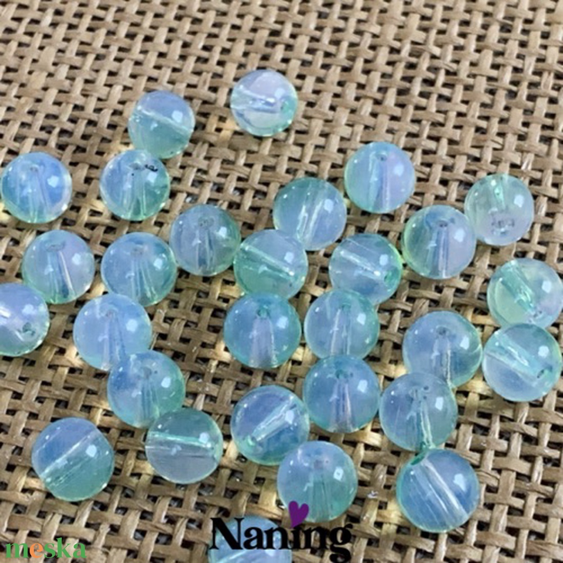 30db üveggyöngy - 8mm - átlátszó/zöldeskék (15ft/db) - kellékek & szerszámok - gyöngyfűzés kellékek - üveggyöngy - Meska.hu