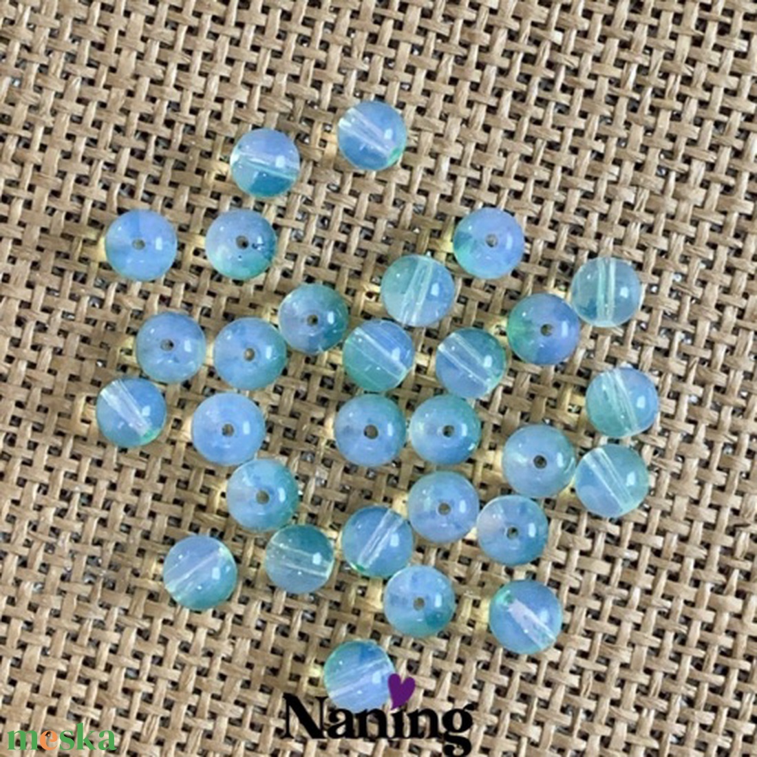 30db üveggyöngy - 8mm - átlátszó/zöldeskék (15ft/db) - kellékek & szerszámok - gyöngyfűzés kellékek - üveggyöngy - Meska.hu