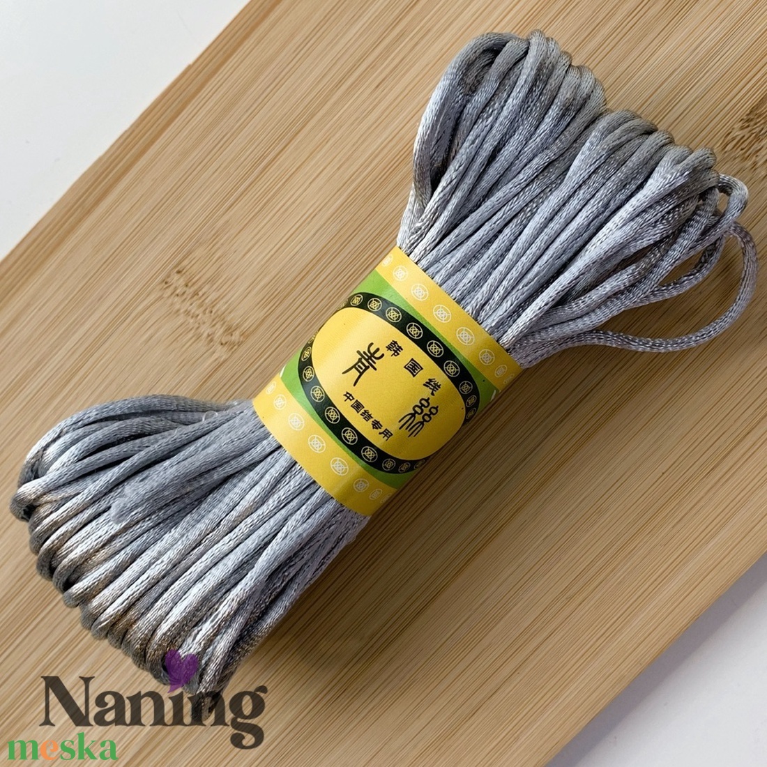 5 méter szatén selyemzsinór - ezüst - 2mm  (60ft/m) - kellékek & szerszámok - rövidáru - fonal, cérna - kevert fonal - Meska.hu