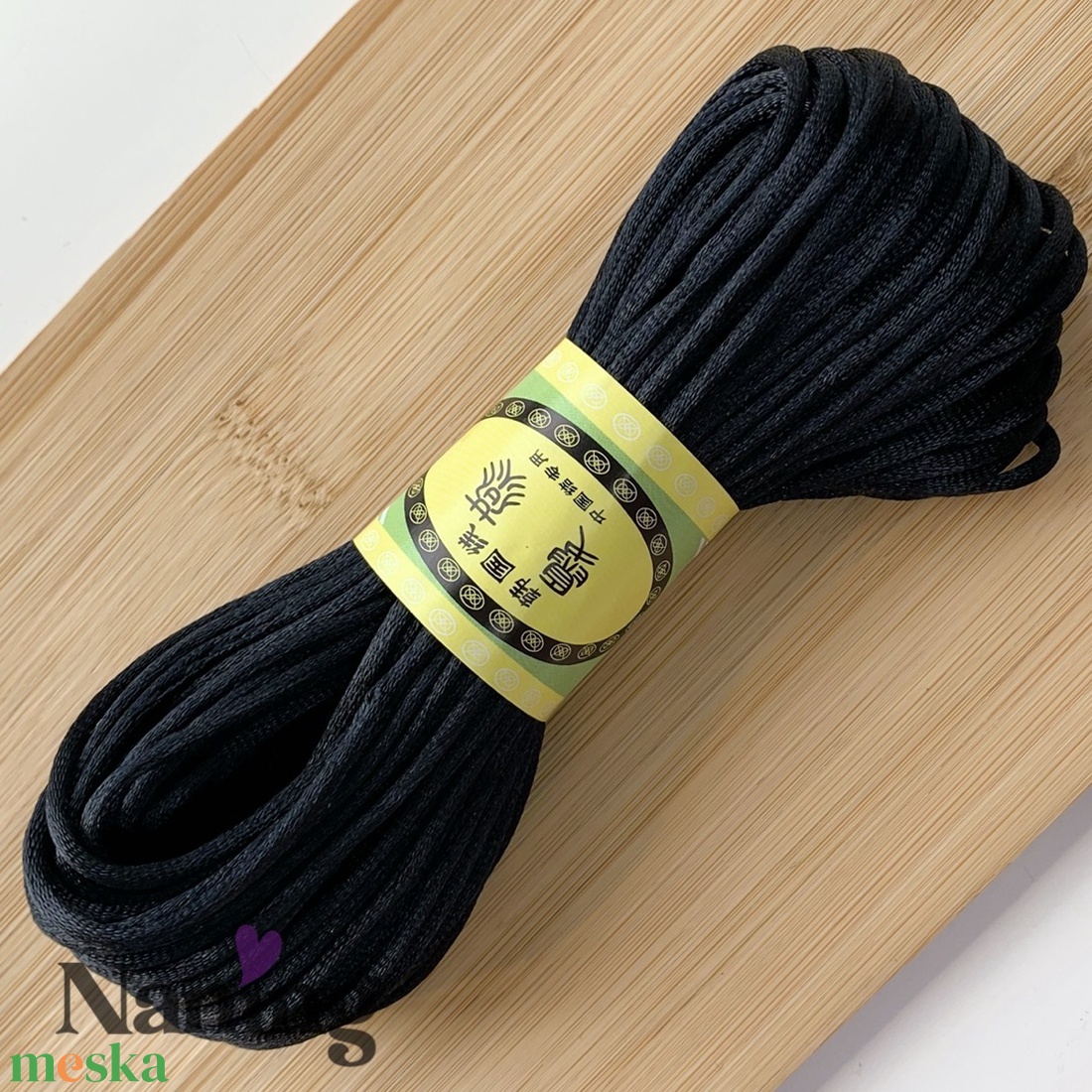 5 méter szatén selyemzsinór - fekete - 2mm  (60ft/m) - kellékek & szerszámok - rövidáru - fonal, cérna - kevert fonal - Meska.hu